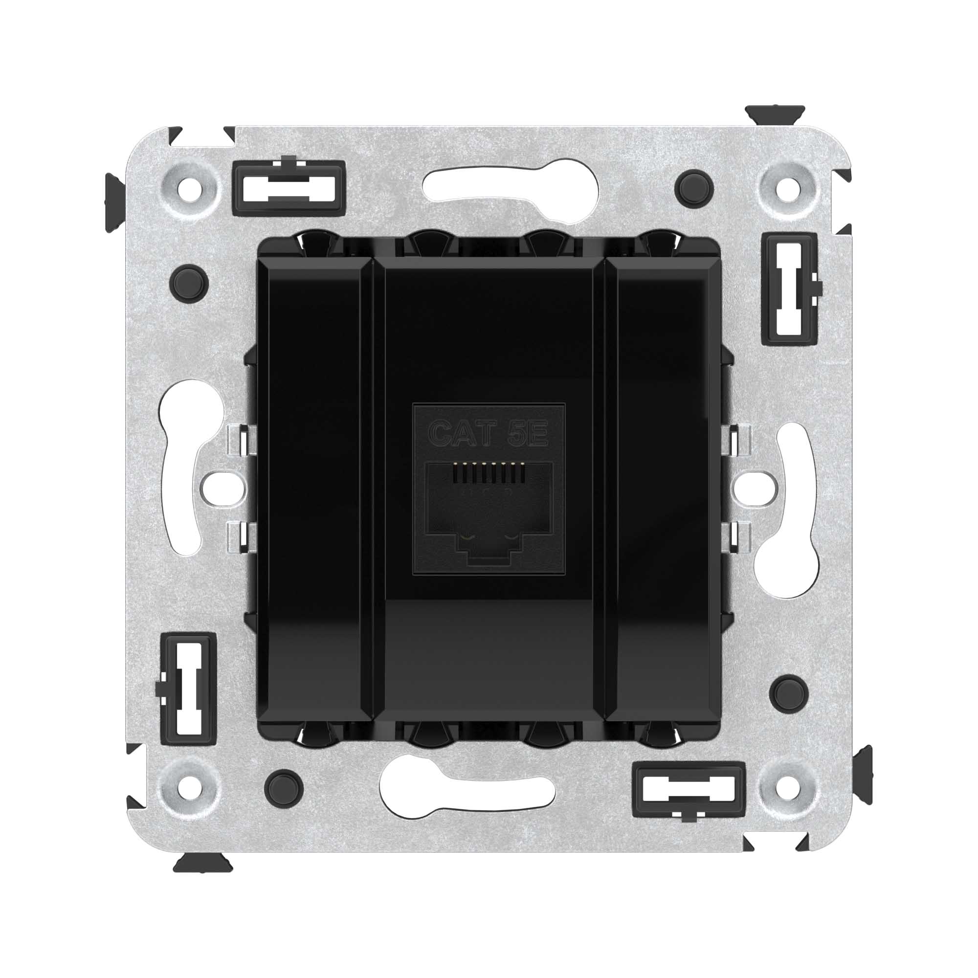 Компьютерная розетка RJ-45 без шторки в стену, кат.5е одинарная, "Avanti", "Черный квадрат"