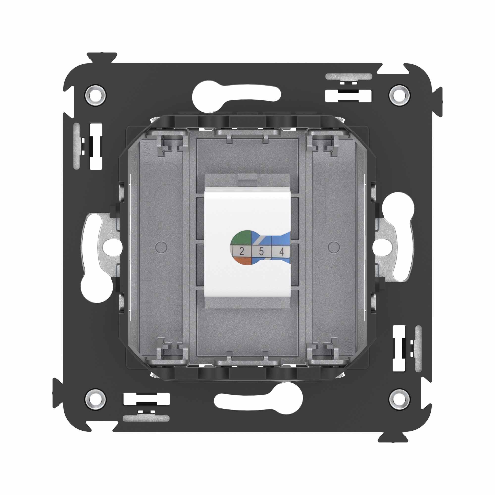 Телефонная розетка RJ-12 без шторки в стену одинарная, "Avanti", "Закаленная сталь"