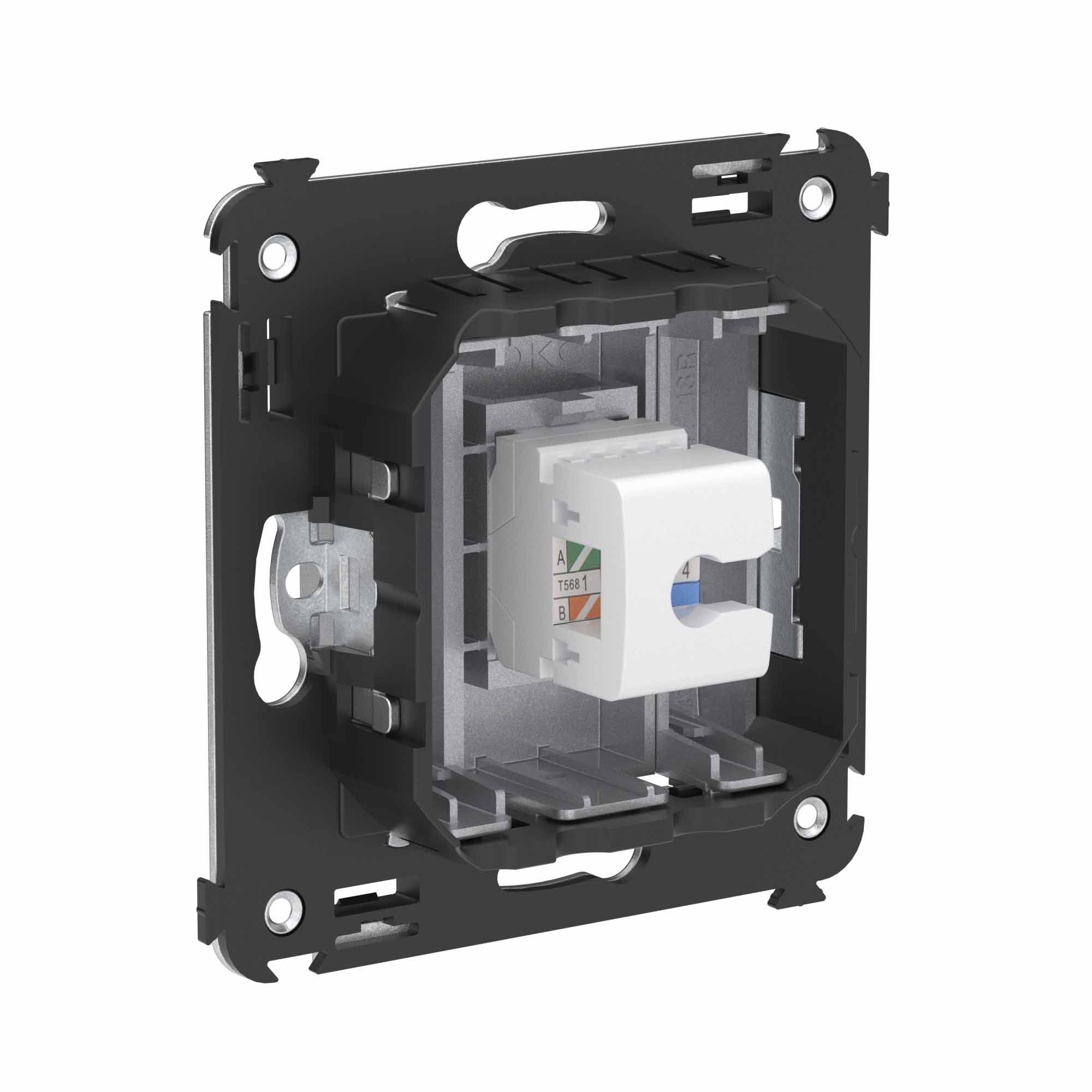 Телефонная розетка RJ-12 без шторки в стену одинарная, "Avanti", "Закаленная сталь"