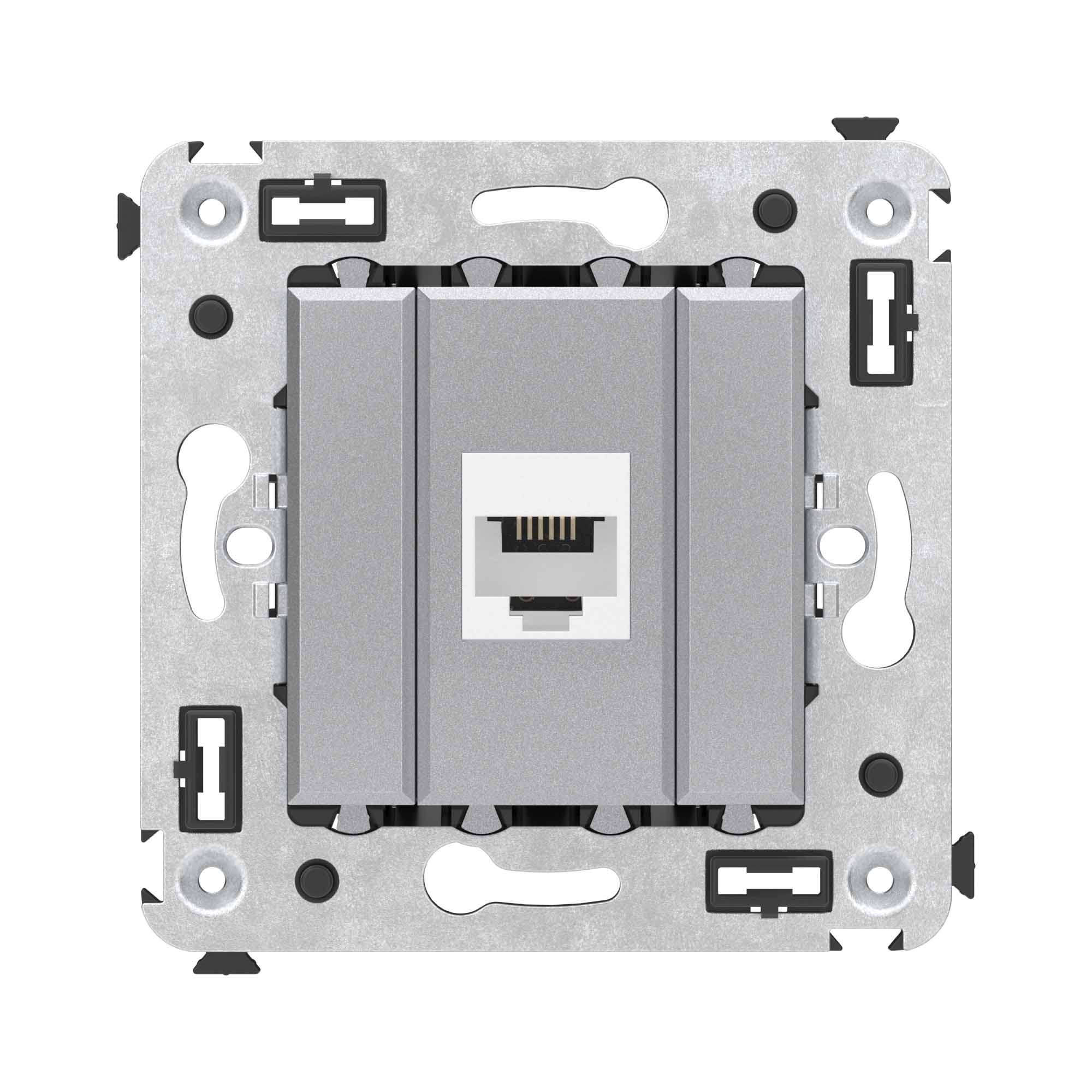 Телефонная розетка RJ-12 без шторки в стену одинарная, "Avanti", "Закаленная сталь"