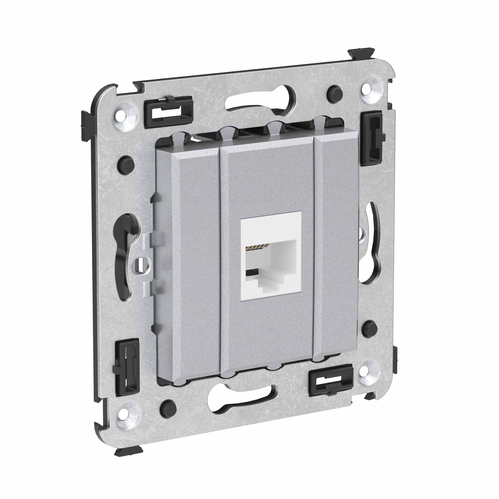 Телефонная розетка RJ-12 без шторки в стену одинарная, "Avanti", "Закаленная сталь"