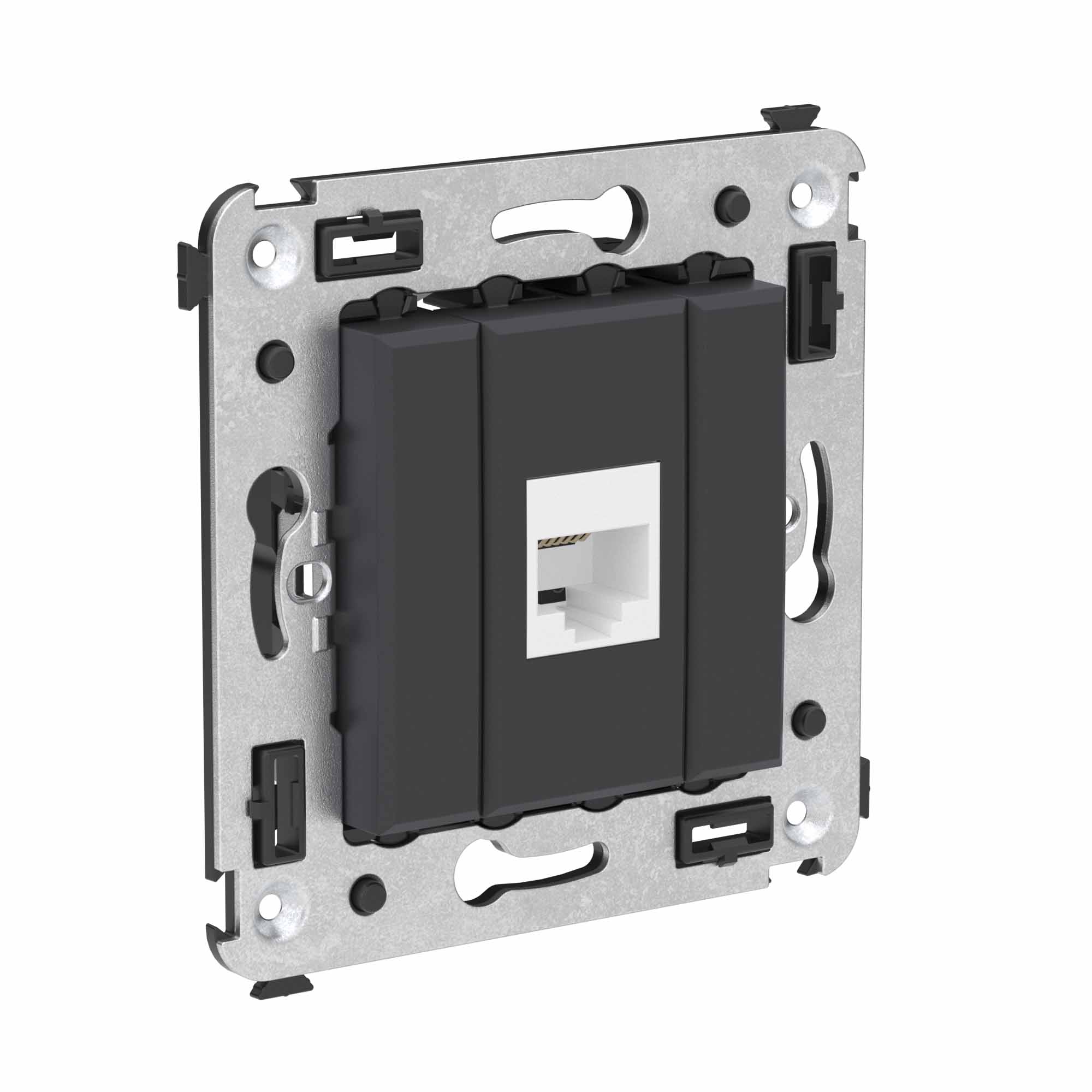 Телефонная розетка RJ-12 без шторки в стену одинарная, "Avanti", "Черный матовый"