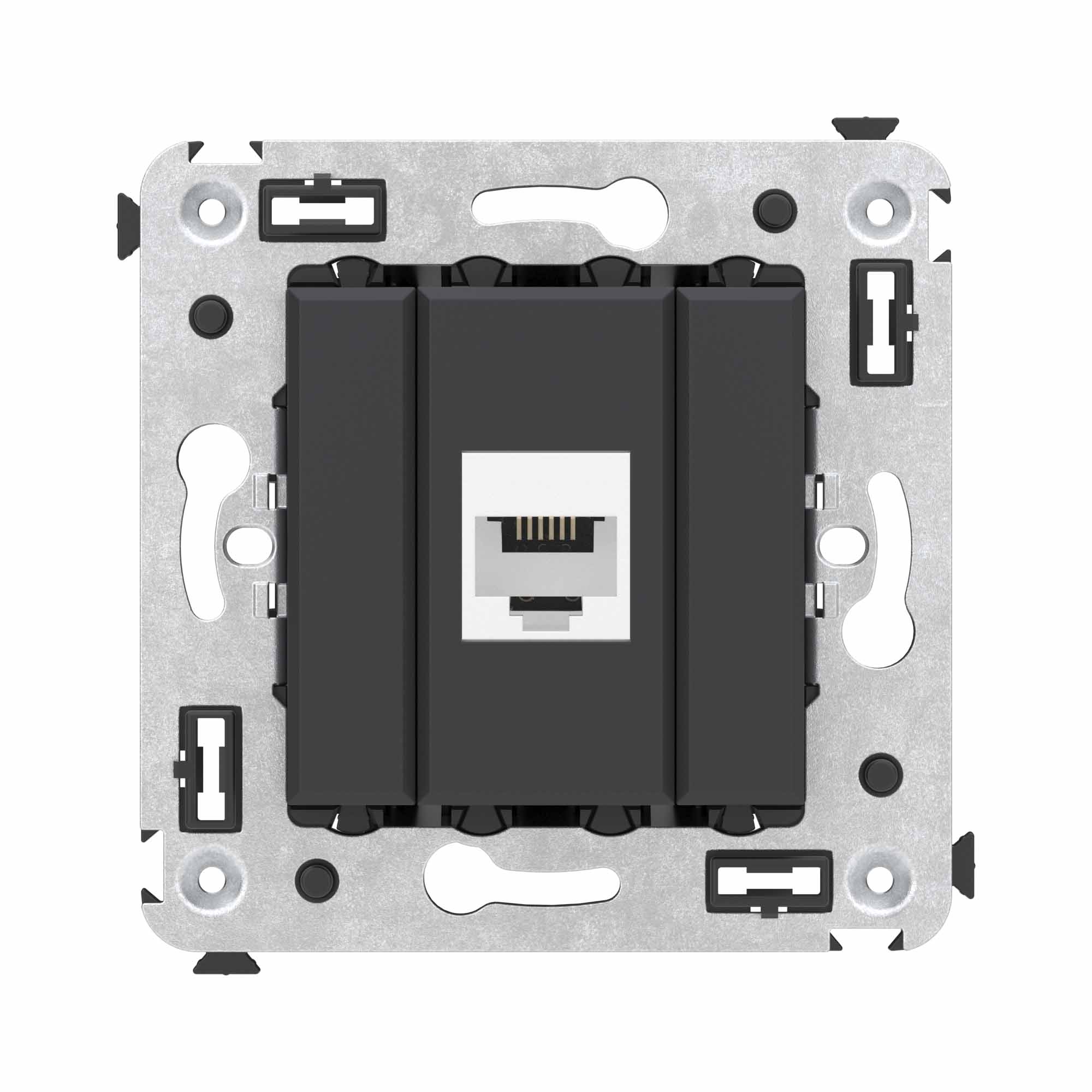 Телефонная розетка RJ-12 без шторки в стену одинарная, "Avanti", "Черный матовый"