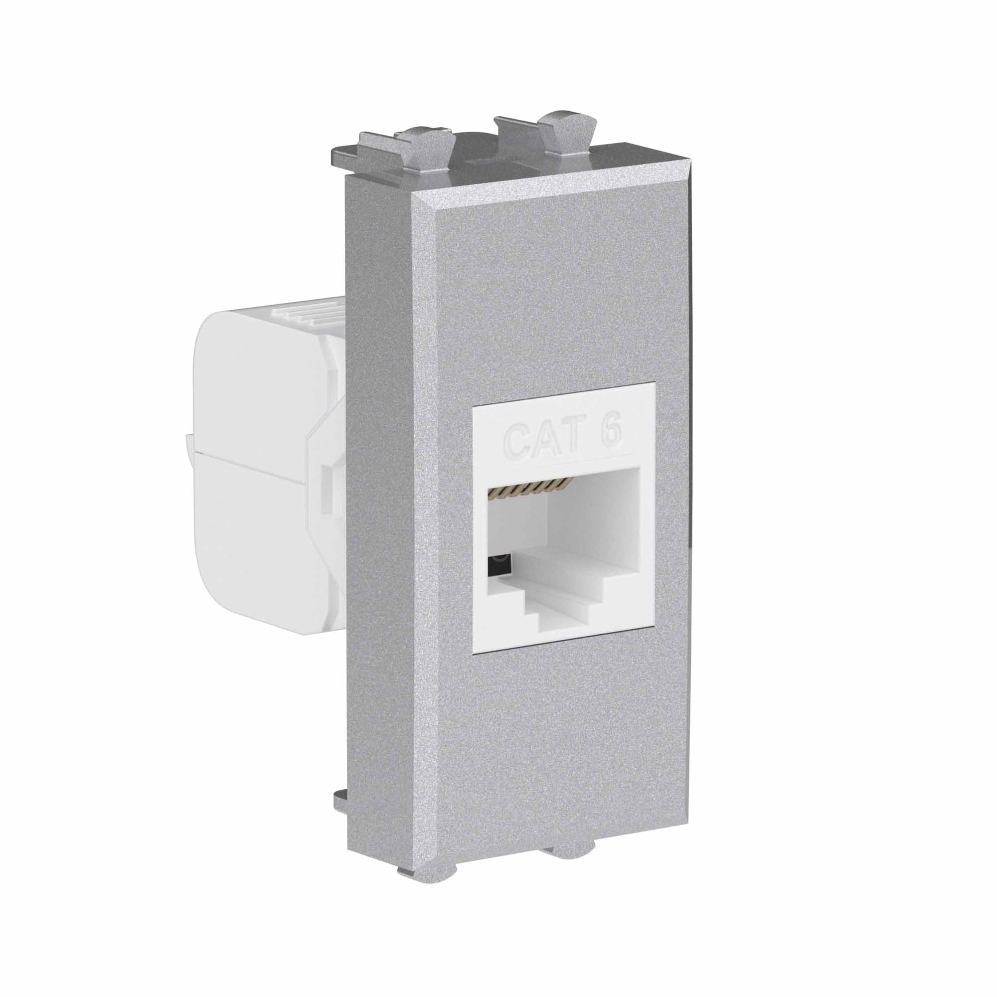 Компьютерная розетка RJ-45 без шторки модульная, кат.6, "Avanti", "Закаленная сталь", 1 модуль