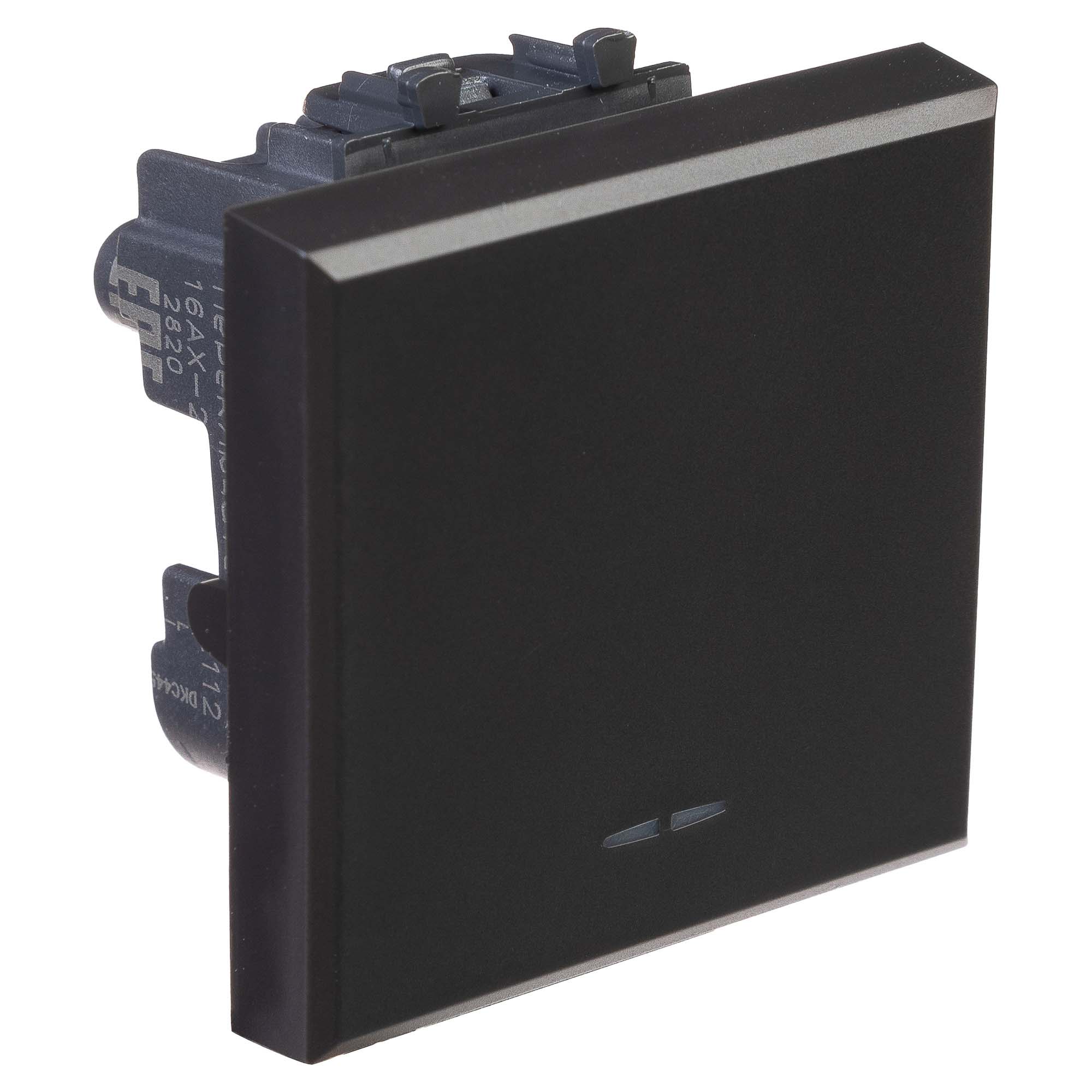 Переключатель одноклавишный модульный, "Avanti", "Черный матовый", 2 модуля