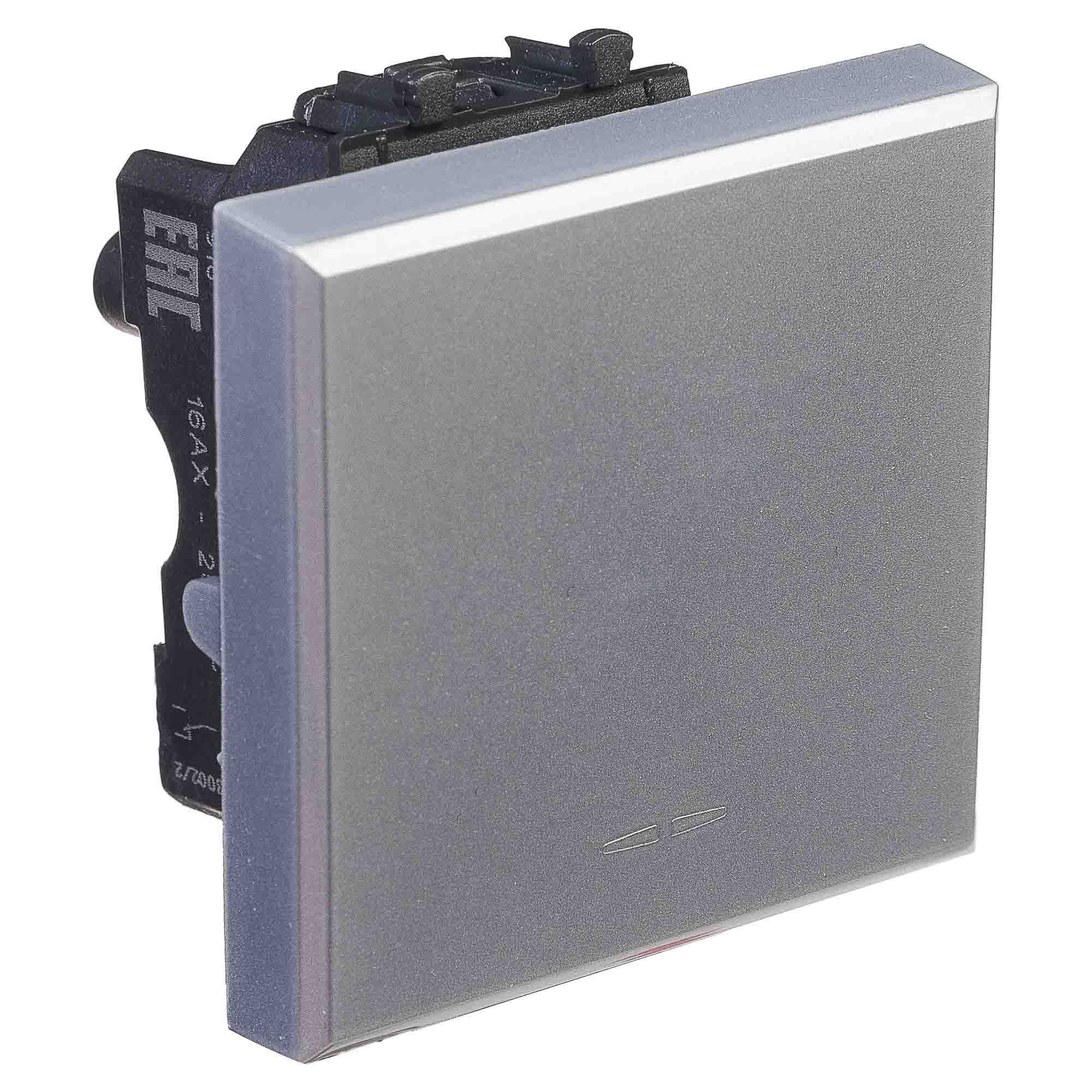 Переключатель одноклавишный модульный, "Avanti", "Закаленная сталь", 2модуля