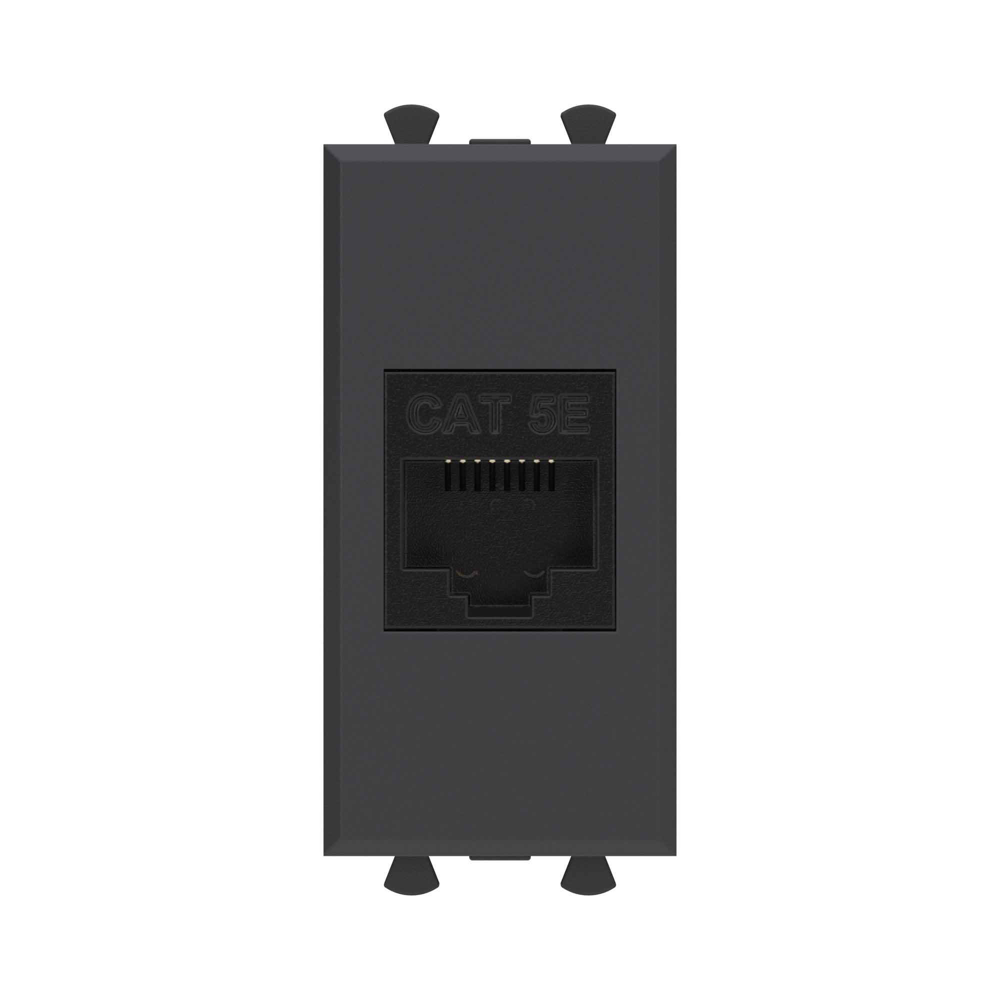 Компьютерная розетка RJ-45 без шторки модульная, кат.5е, "Avanti", "Черный матовый", 1 модуль