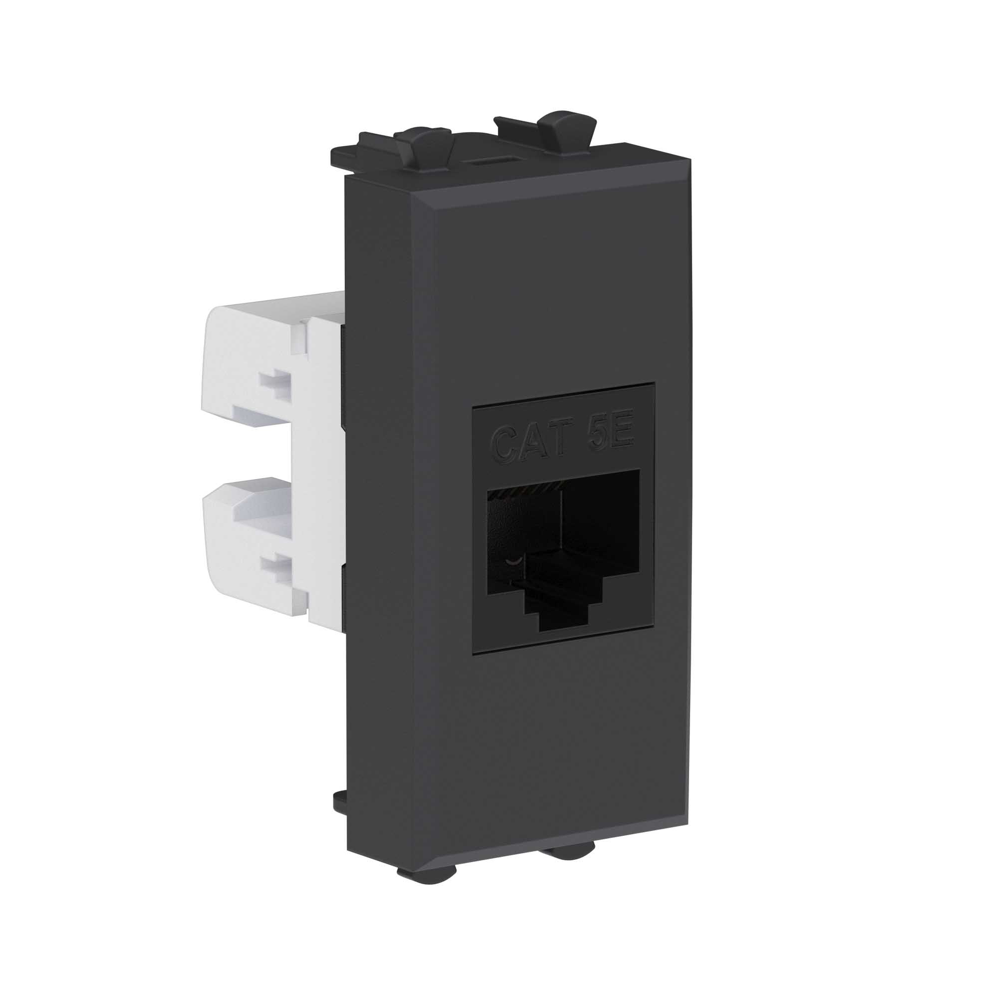 Компьютерная розетка RJ-45 без шторки модульная, кат.5е, "Avanti", "Черный матовый", 1 модуль