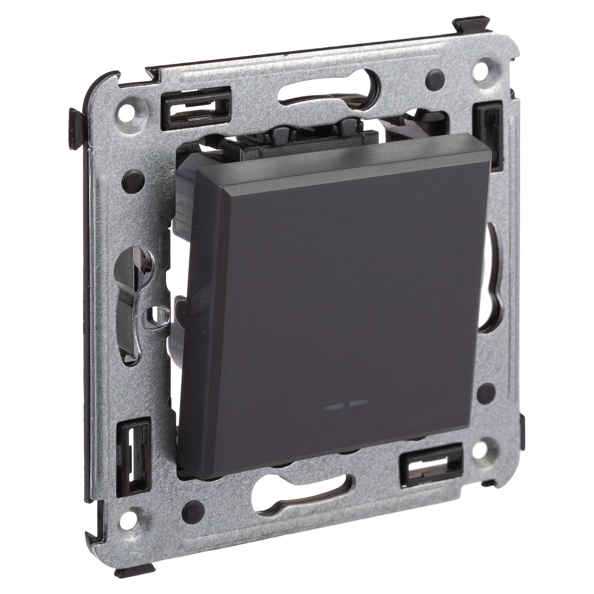 Выключатель одноклавишный в стену, "Avanti", "Черный матовый"