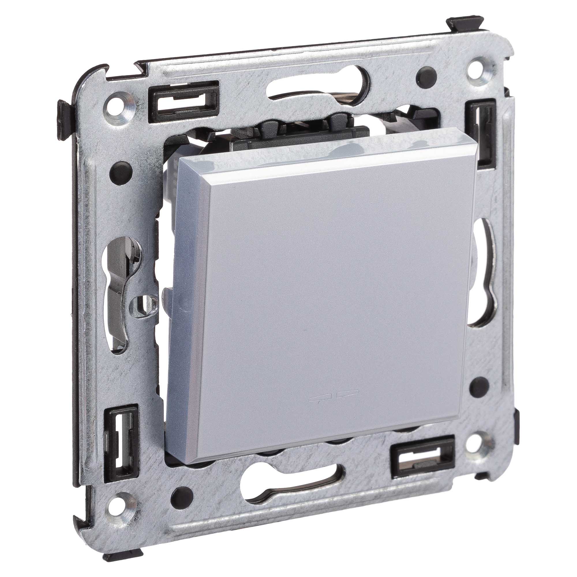 Выключатель одноклавишный в стену, "Avanti", "Закаленная сталь"