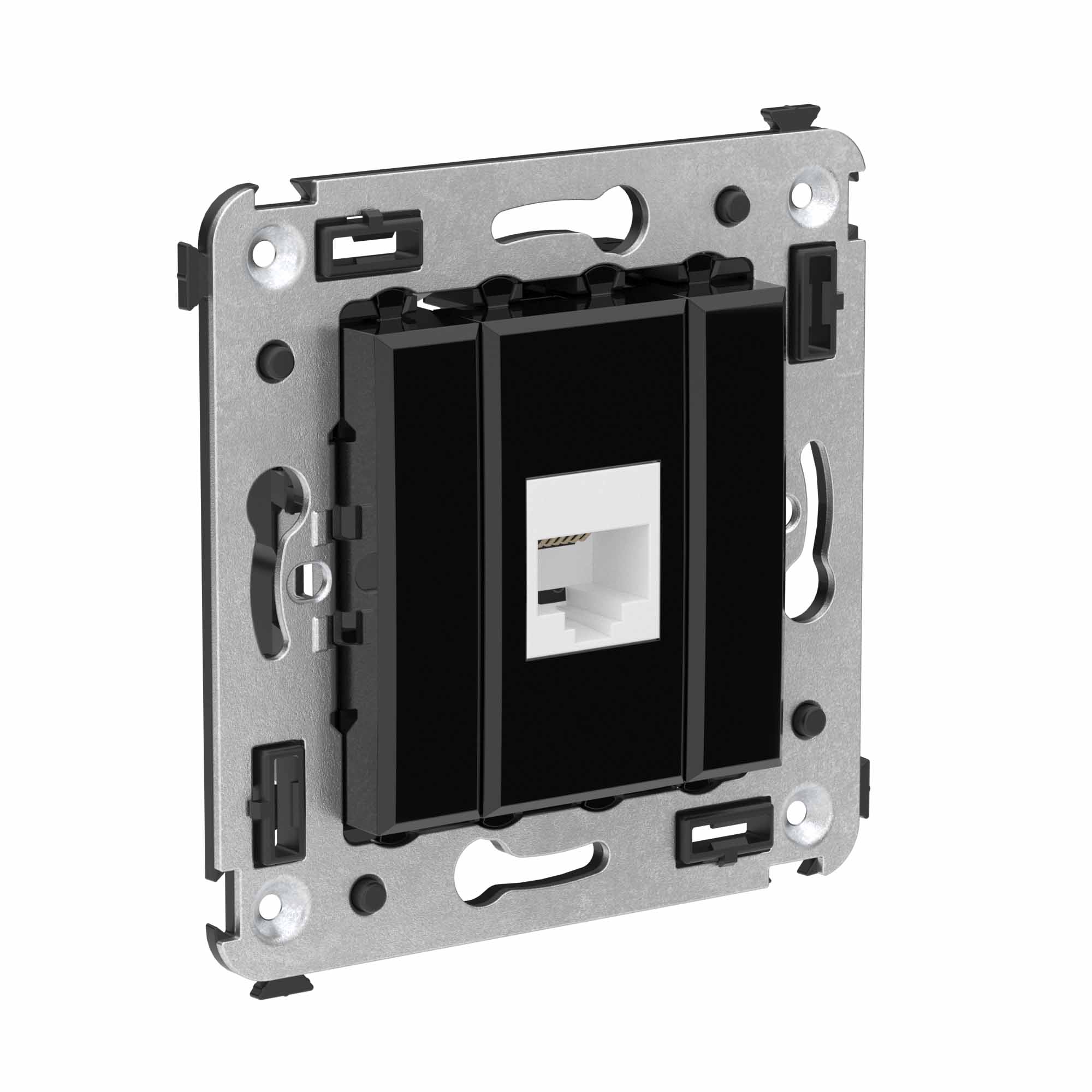 Телефонная розетка RJ-12 без шторки в стену одинарная, "Avanti", "Черный квадрат"