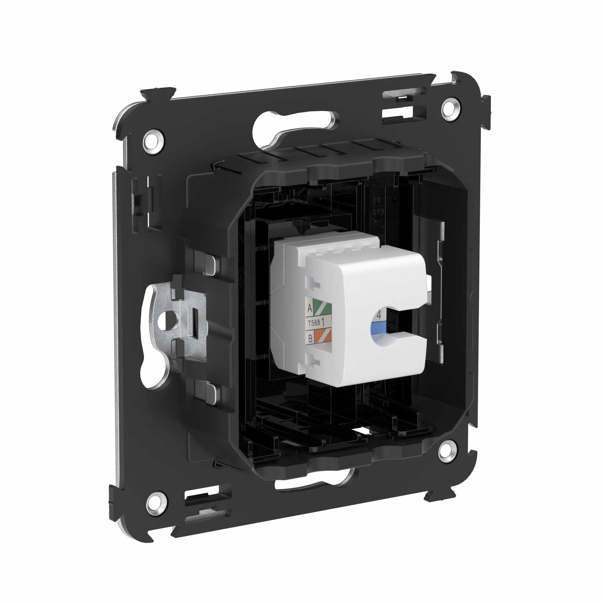 Телефонная розетка RJ-12 без шторки в стену одинарная, "Avanti", "Черный квадрат"