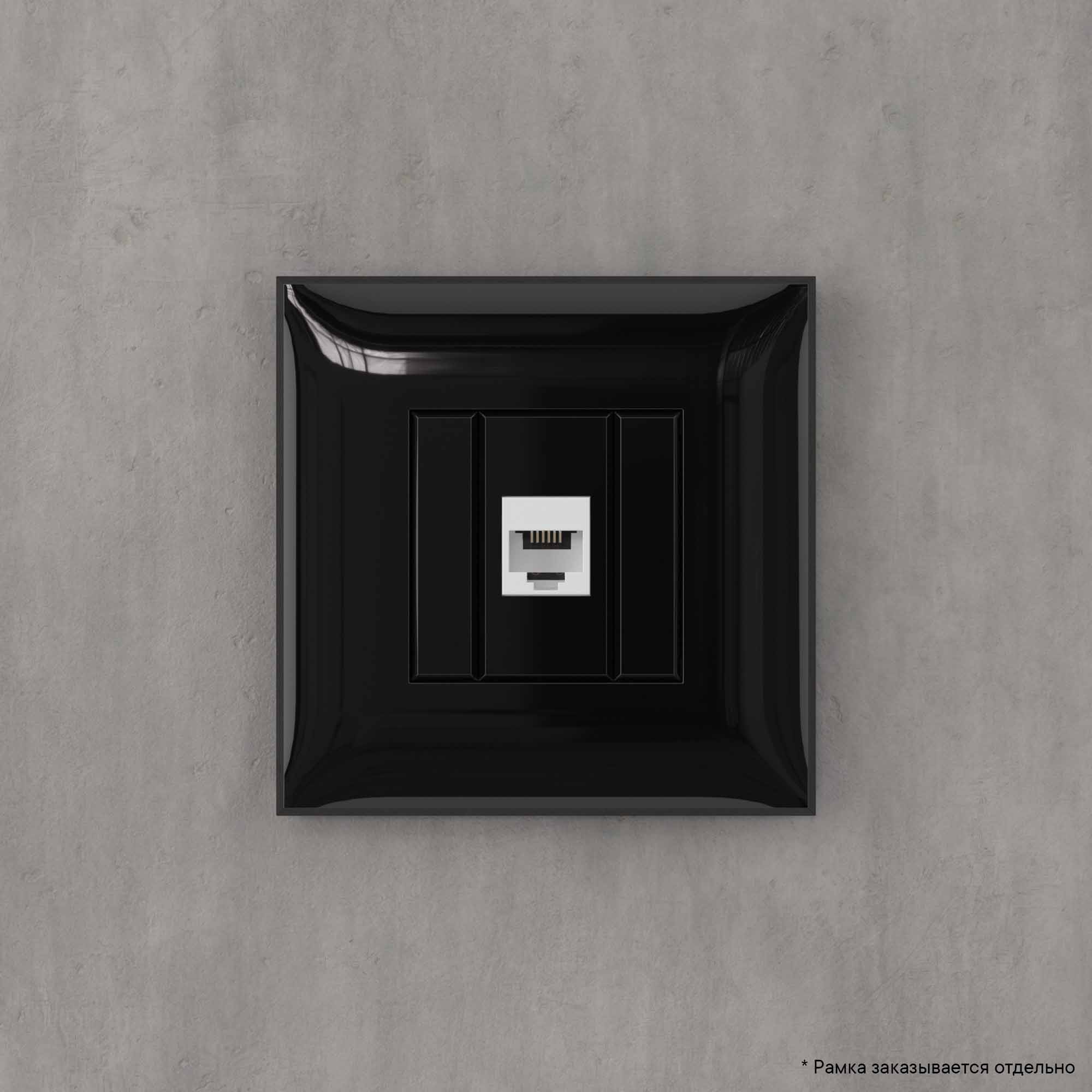 Телефонная розетка RJ-12 без шторки в стену одинарная, "Avanti", "Черный квадрат"