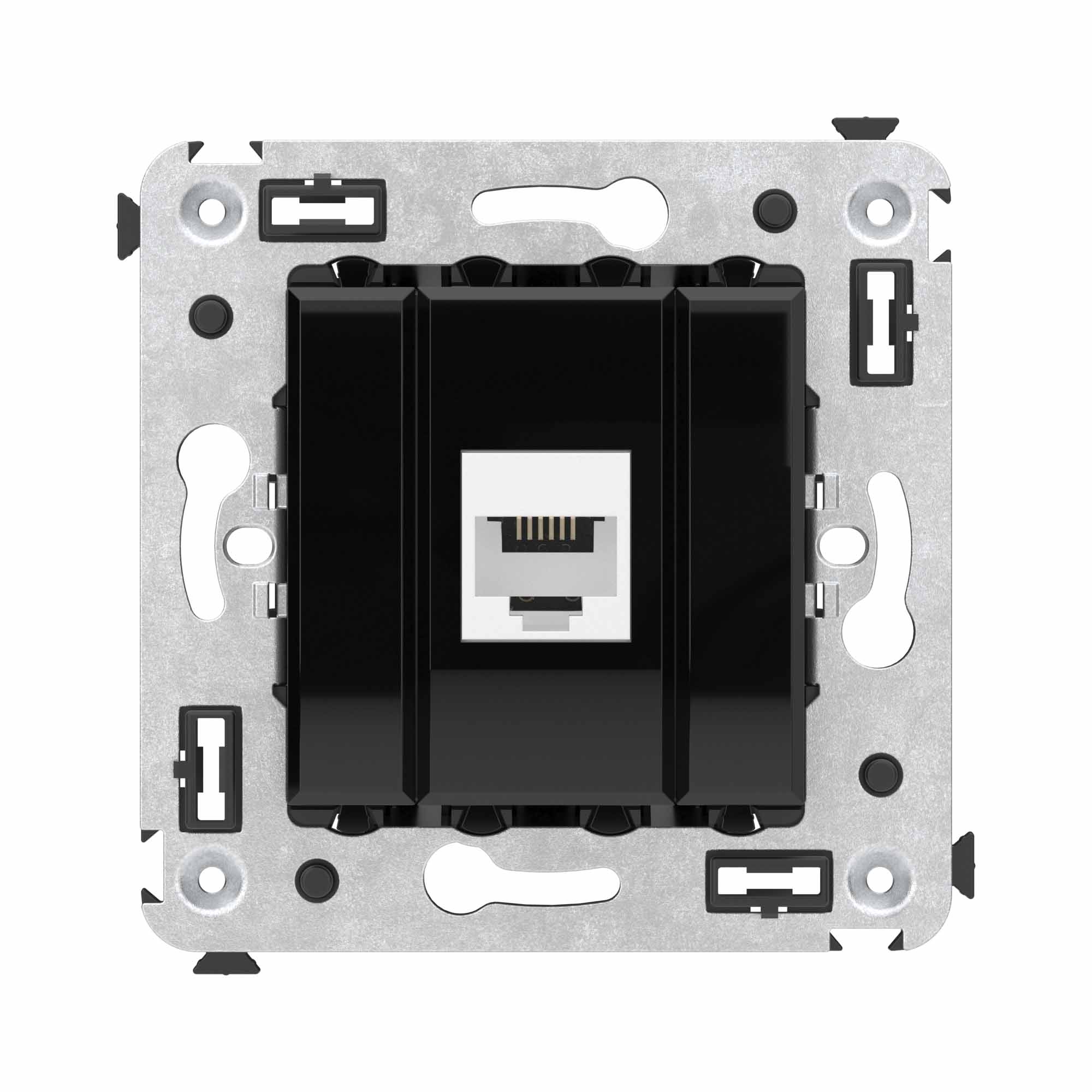 Телефонная розетка RJ-12 без шторки в стену одинарная, "Avanti", "Черный квадрат"