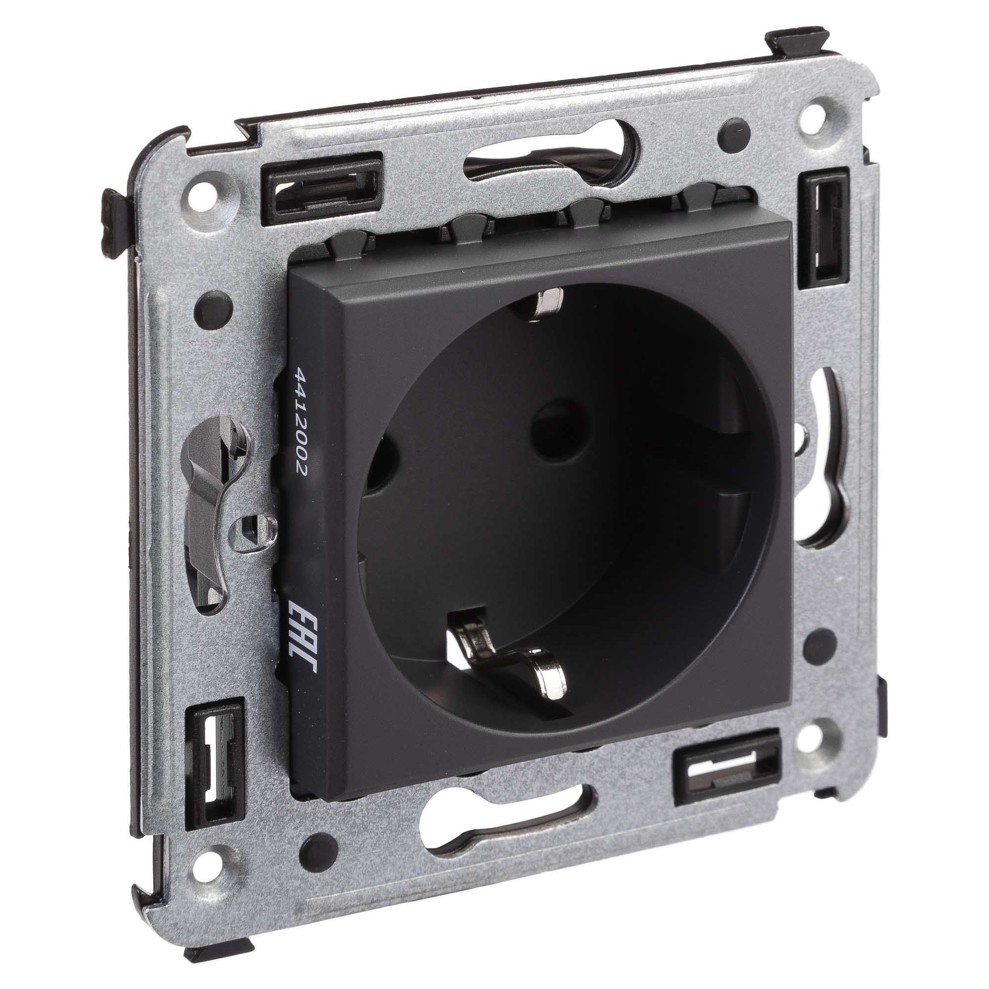 Розетка в стену, 2P+E, с з/ш, "Avanti", "Черный матовый"