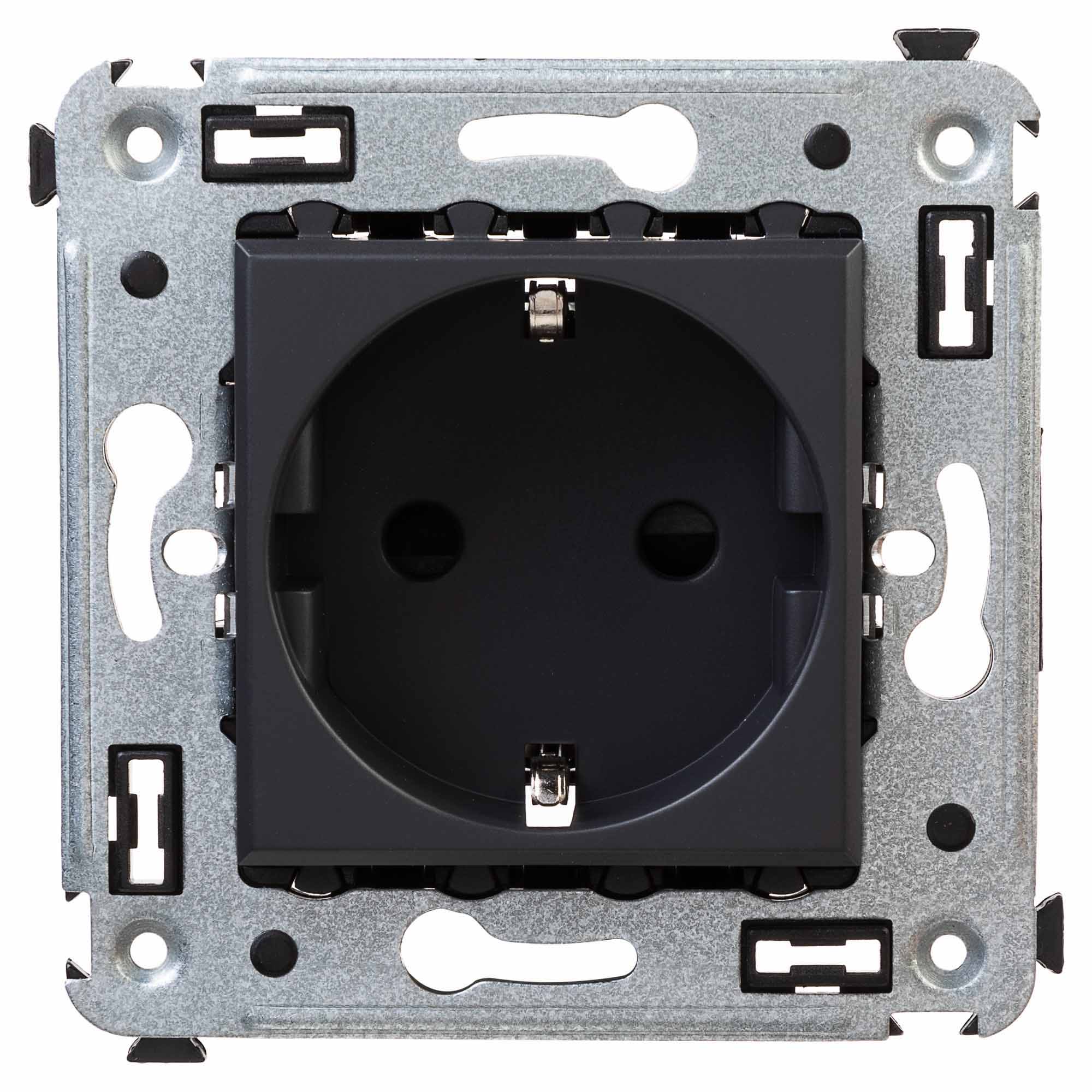 Розетка в стену, 2P+E, с з/ш, "Avanti", "Черный матовый"