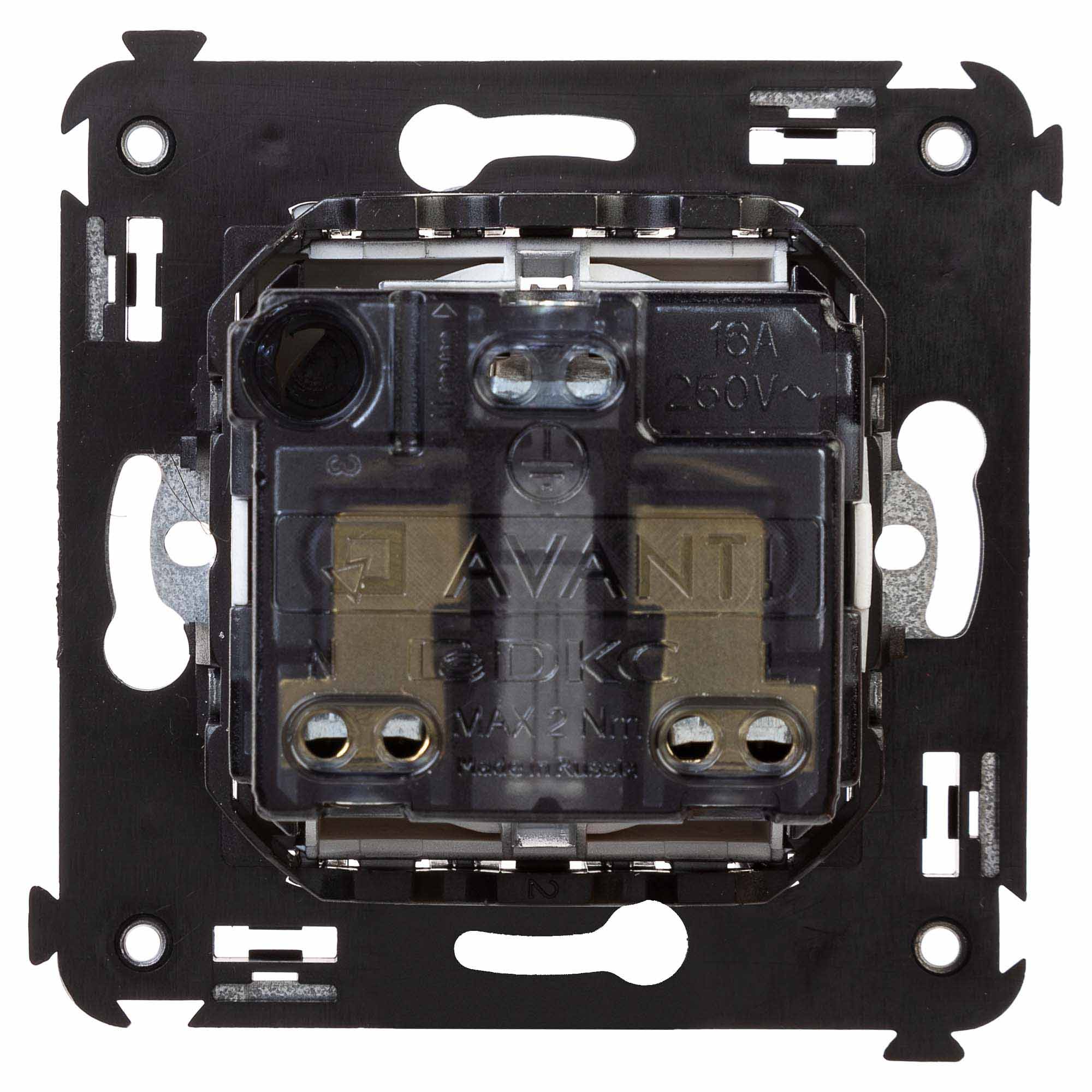 Розетка в стену, 2P+E, с з/ш, "Avanti", "Закаленная сталь"