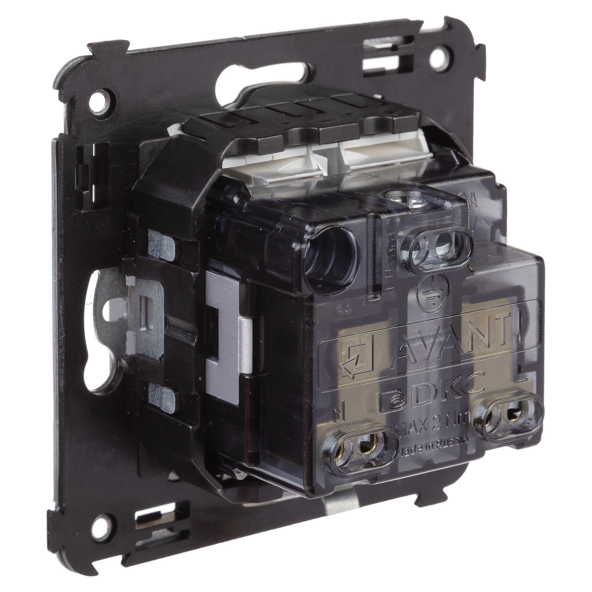 Розетка в стену, 2P+E, с з/ш, "Avanti", "Закаленная сталь"