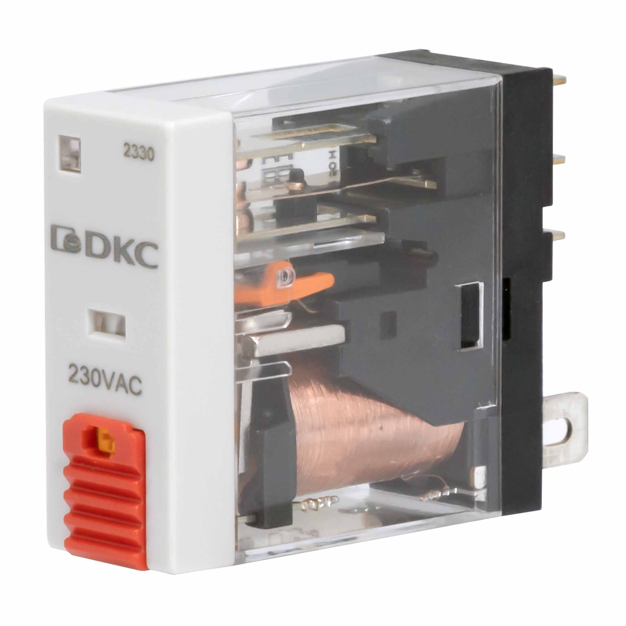 Реле миниатюрное промышленное, 1CO, ком. ток 12А, AgSnO2, напряжение 230V AC, опция: тест-кнопка+светодиод