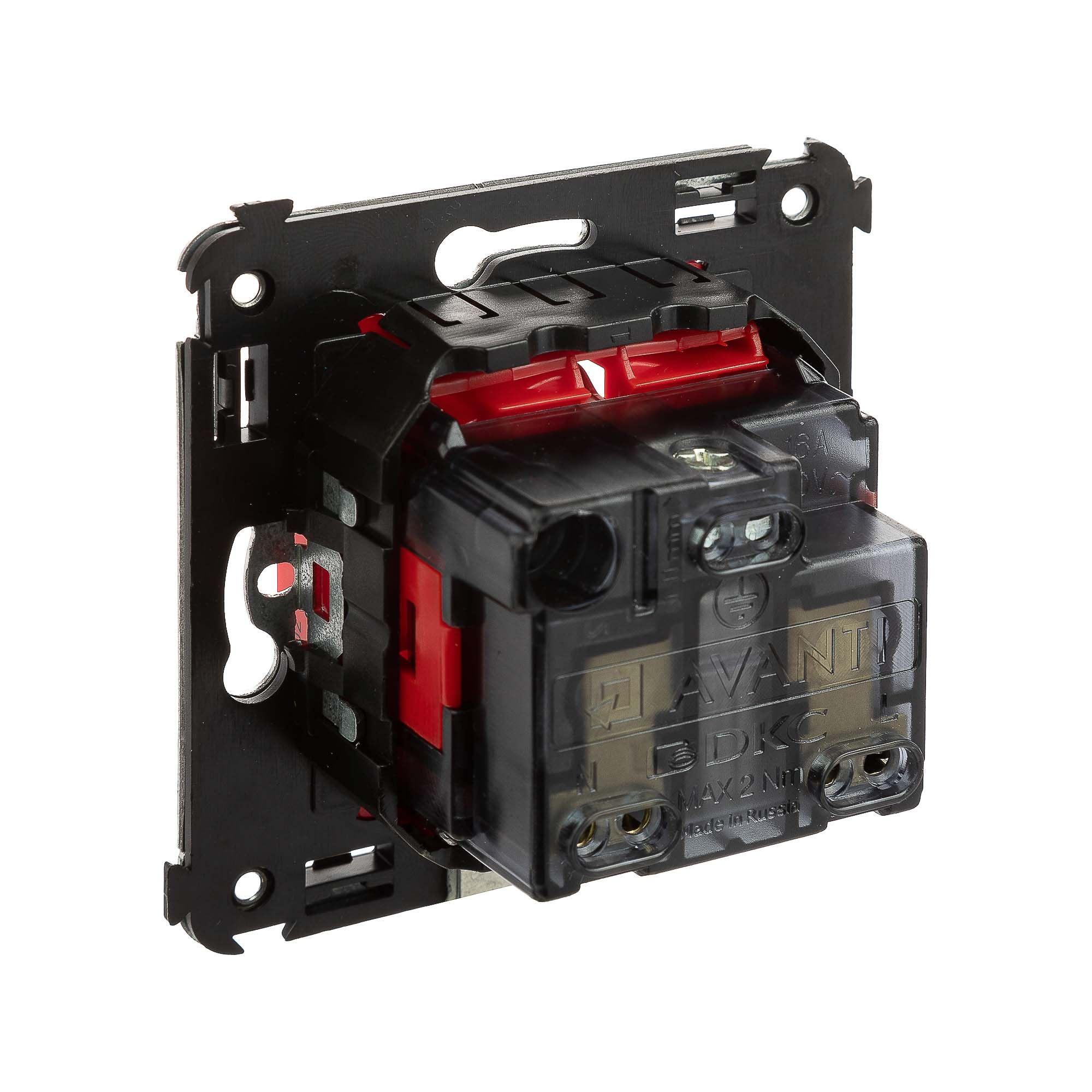 Розетка в стену, 2P+E, с з/ш, "Avanti", "Красный квадрат"