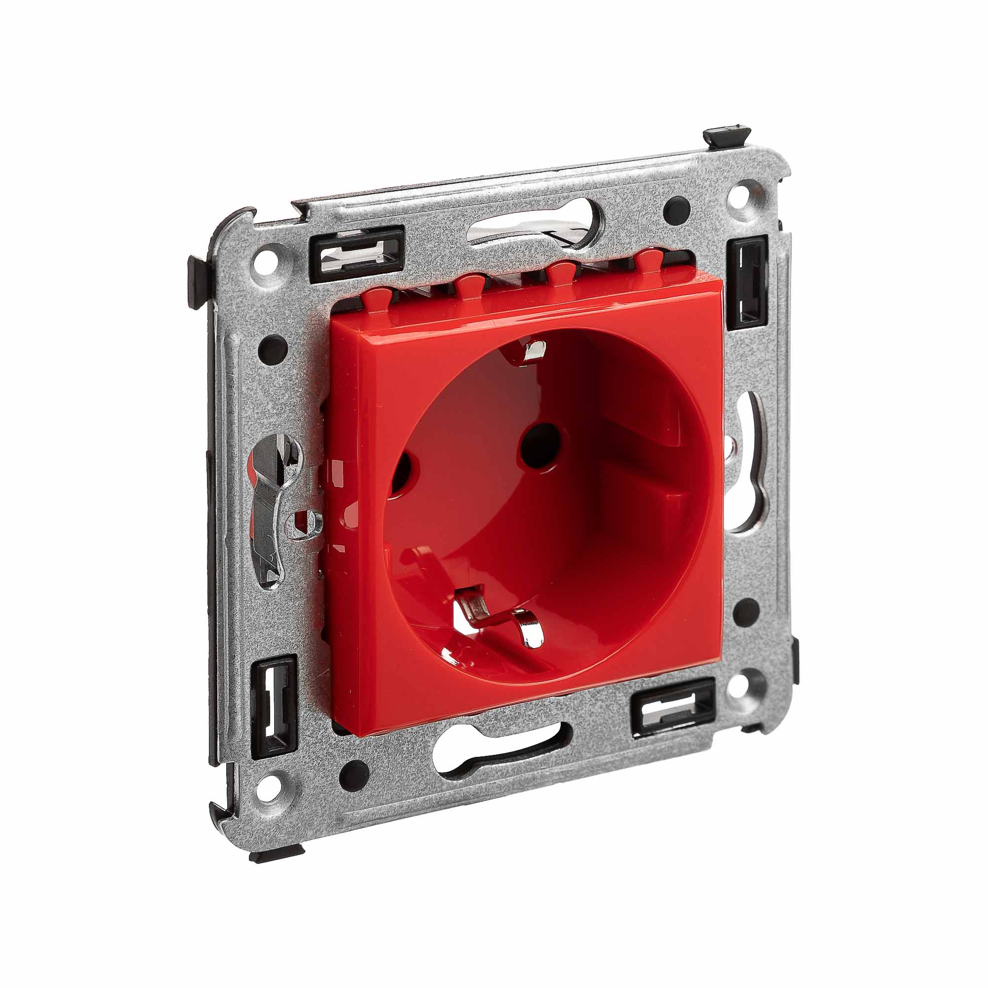 Розетка в стену, 2P+E, с з/ш, "Avanti", "Красный квадрат"