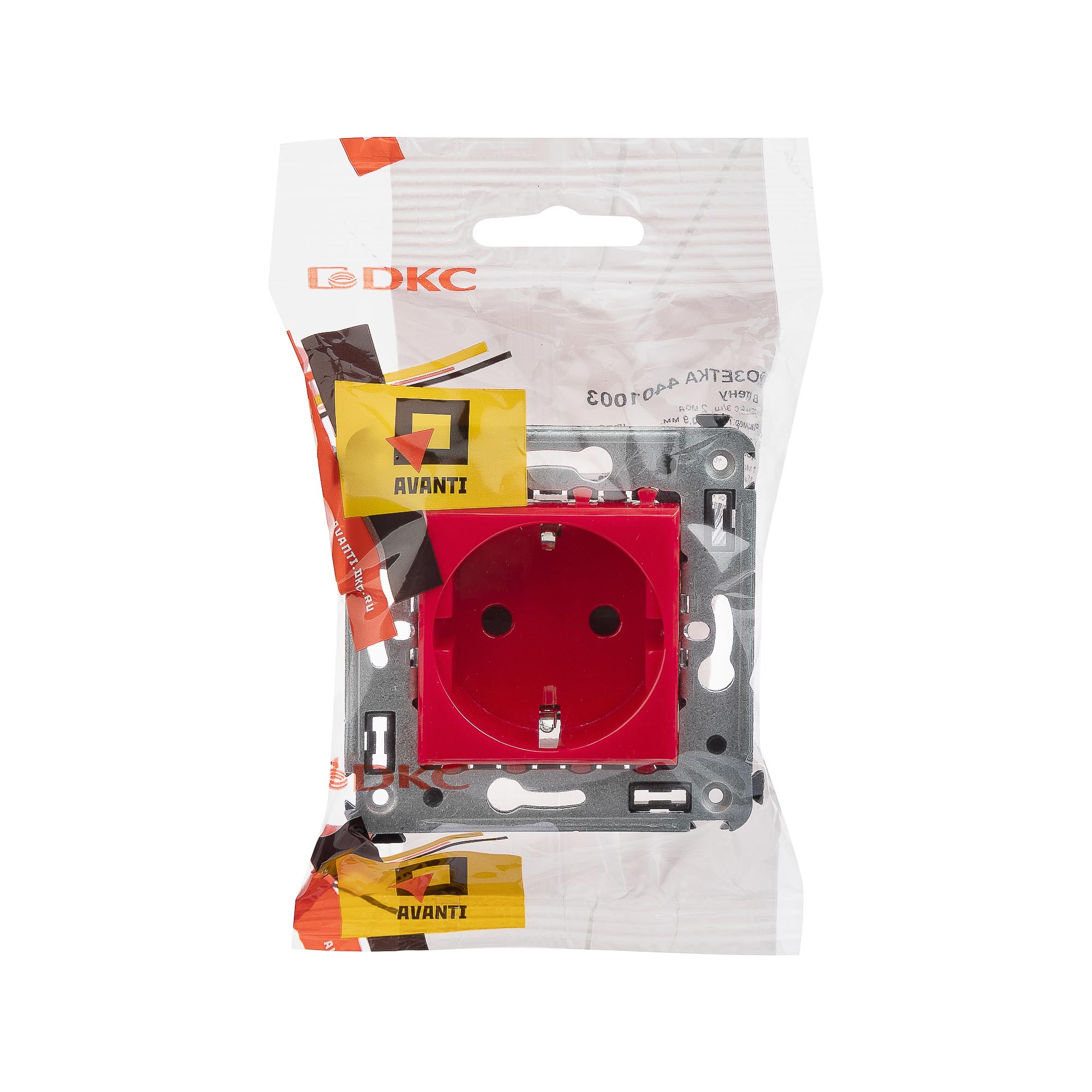 Розетка в стену, 2P+E, с з/ш, "Avanti", "Красный квадрат"