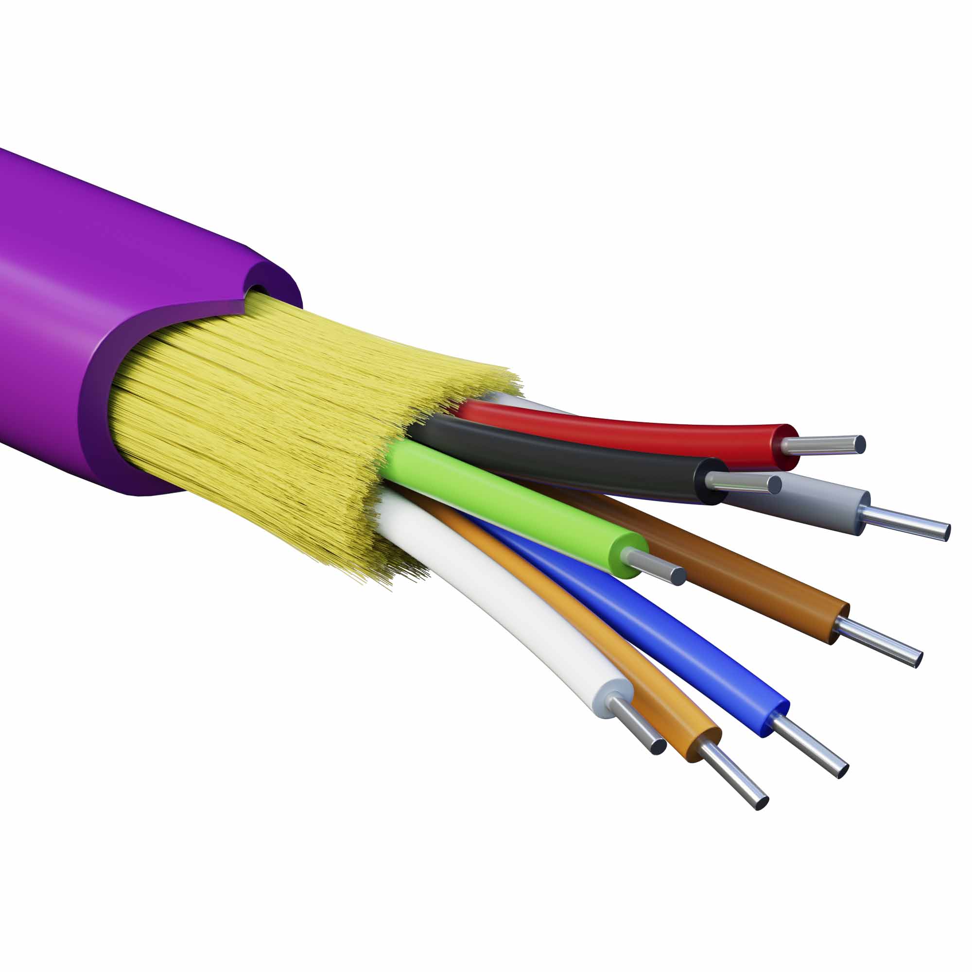 Кабель волоконно-оптический, распределительный, арамидные упрочняющие нити, для внутренней прокладки, нг(А)-HF, 8 ОВ, категория OM4 (G.651.1) плотный буфер, 0,4 кН, барабан 500 м
