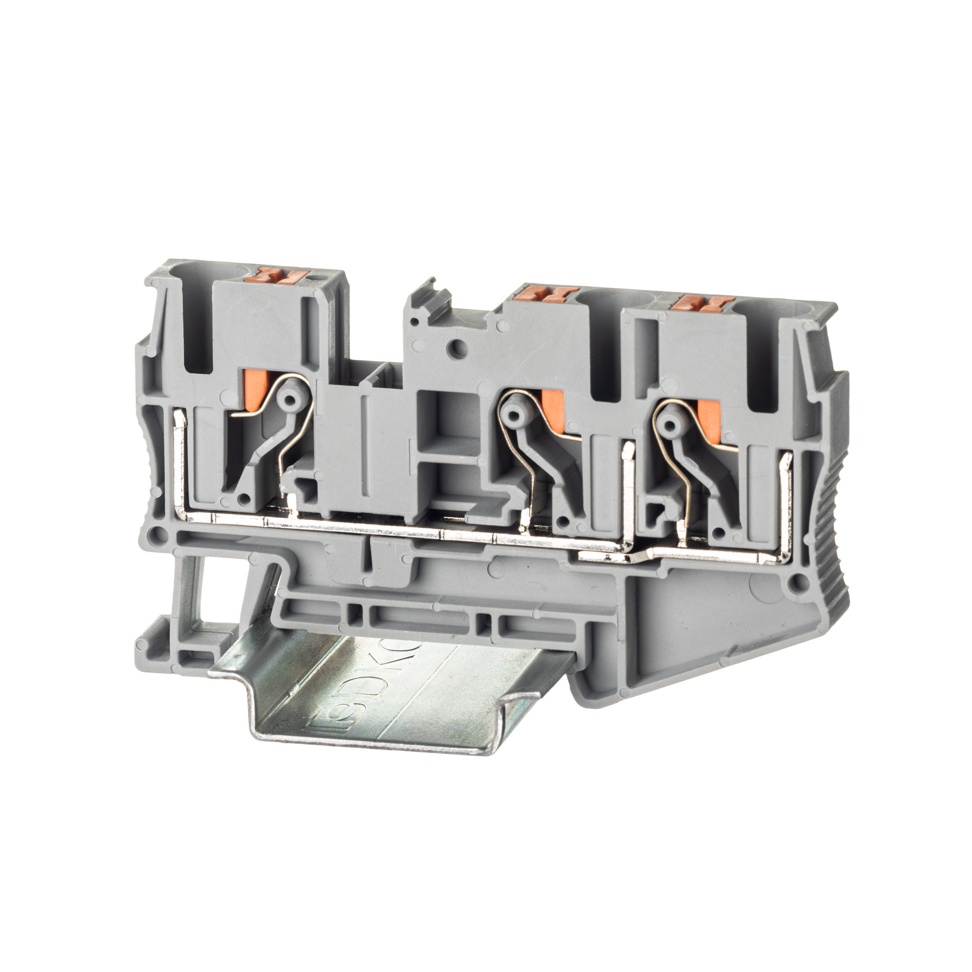 Клемма проходная, зажим push-in, 3 точки подключения, 6 кв.мм, серая