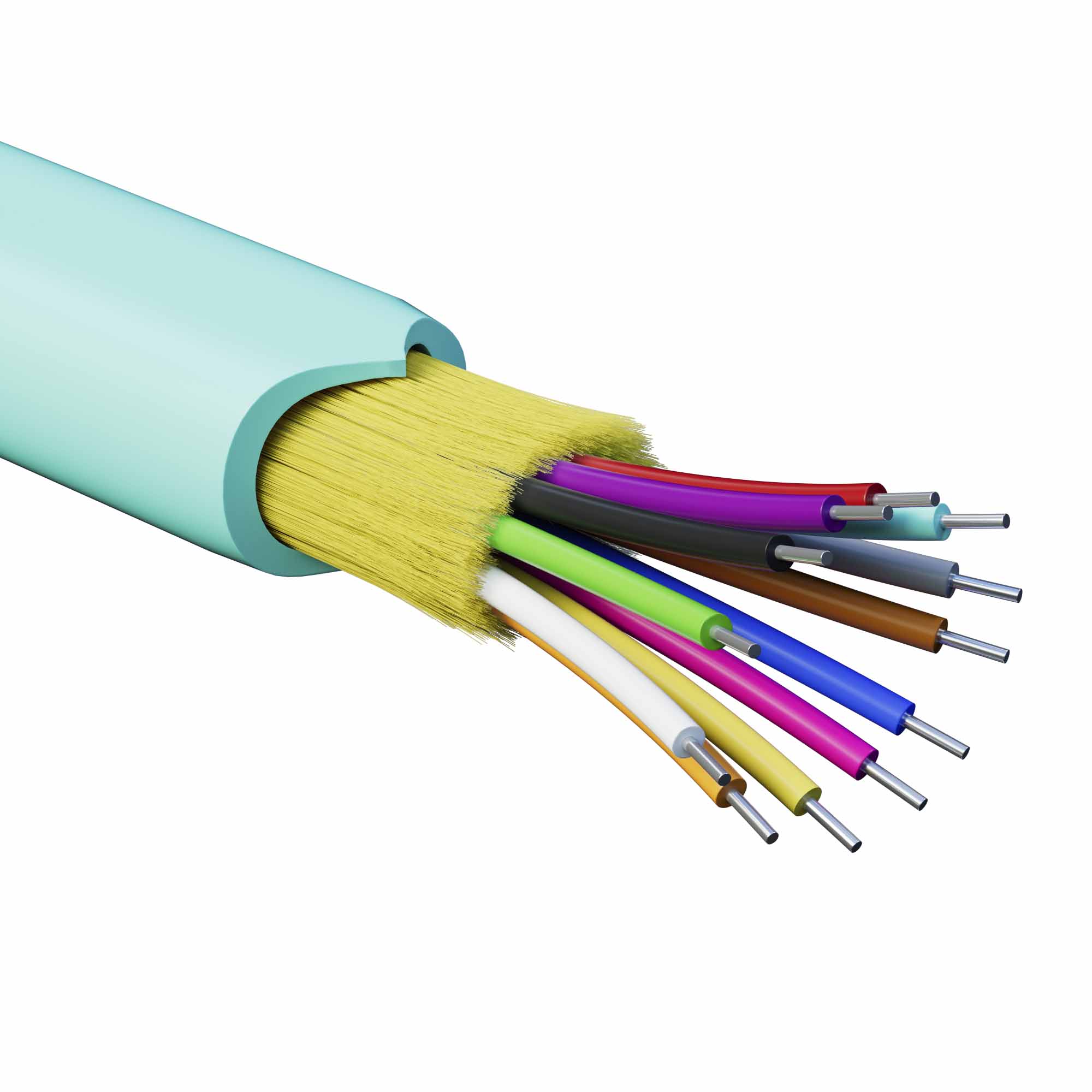 Кабель волоконно-оптический, распределительный, арамидные упрочняющие нити, для внутренней прокладки, нг(A)-HFLTx, 12 ОВ, категория OM3 (G.651.1) плотный буфер, 0,4 кН, барабан 500 м