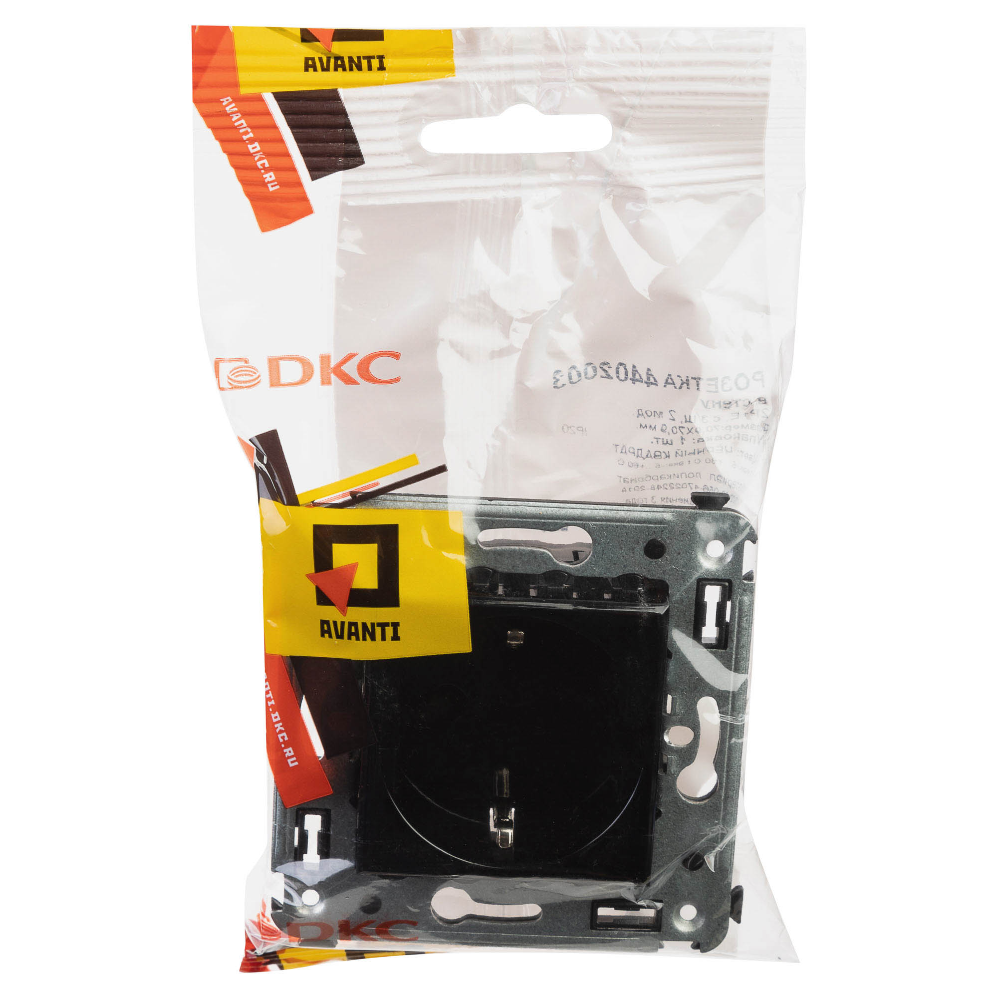 Розетка в стену, 2P+E, с з/ш, "Avanti", "Черный квадрат"