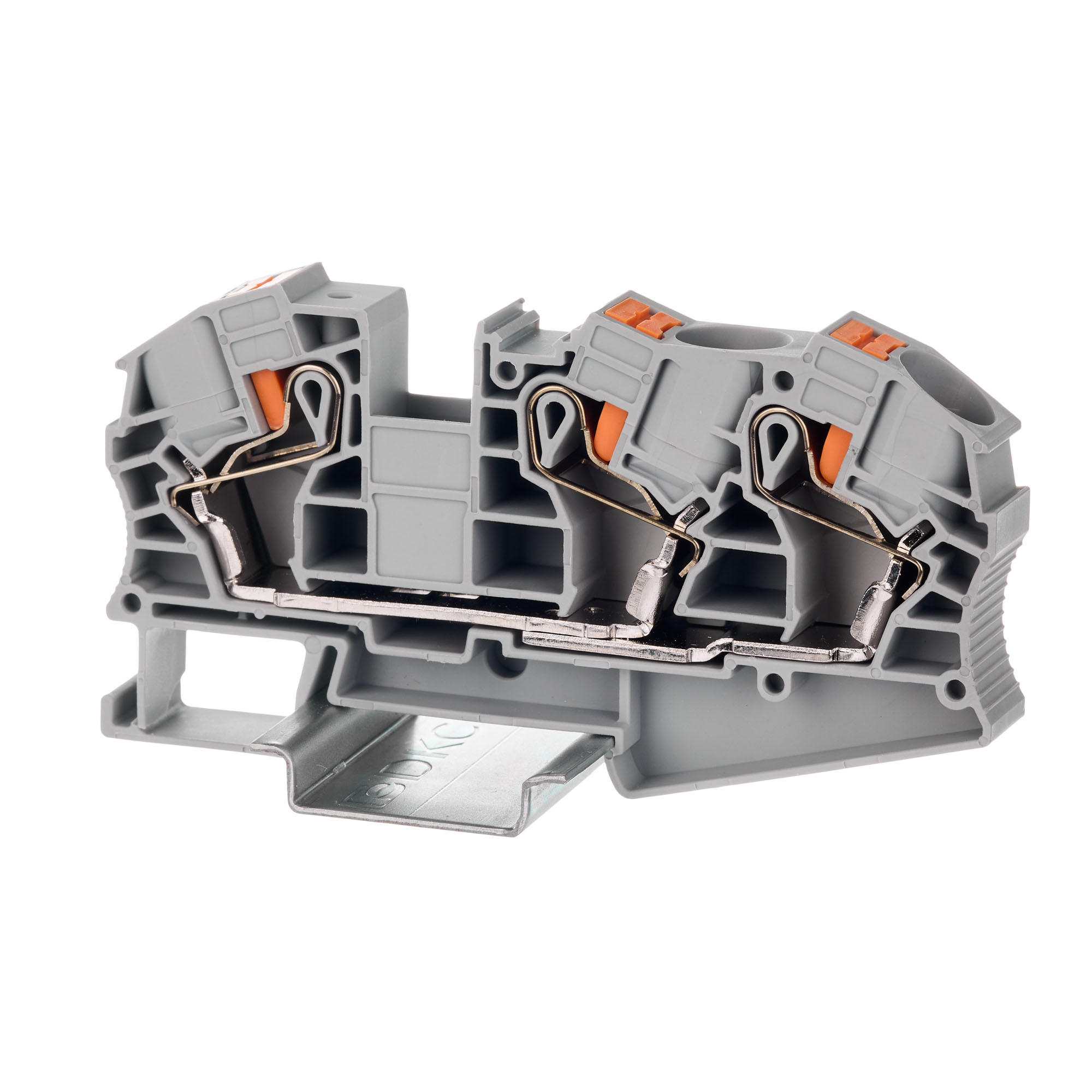 Клемма проходная, зажим push-in, 3 точки подключения, 16 кв.мм, серая