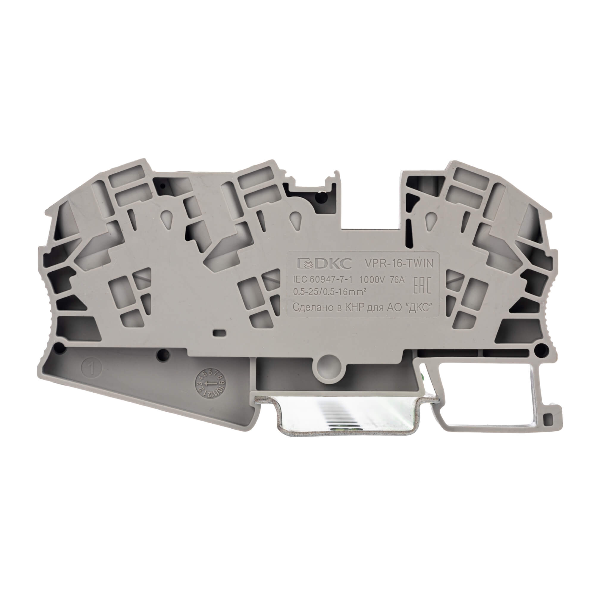 Клемма проходная, зажим push-in, 3 точки подключения, 16 кв.мм, серая