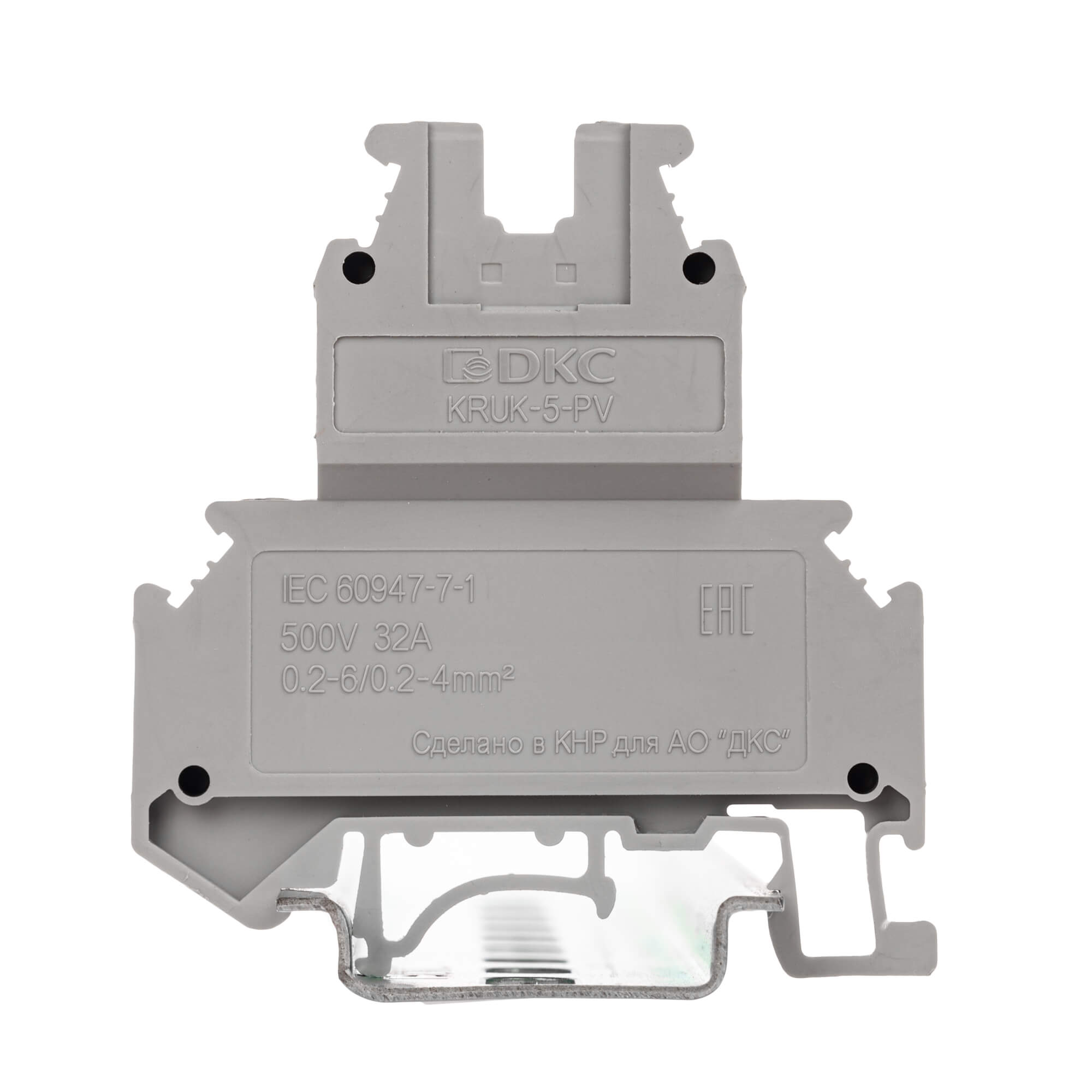 Клемма двухуровневая, винтовой зажим, 4 точки подключения, 4 кв.мм, серая