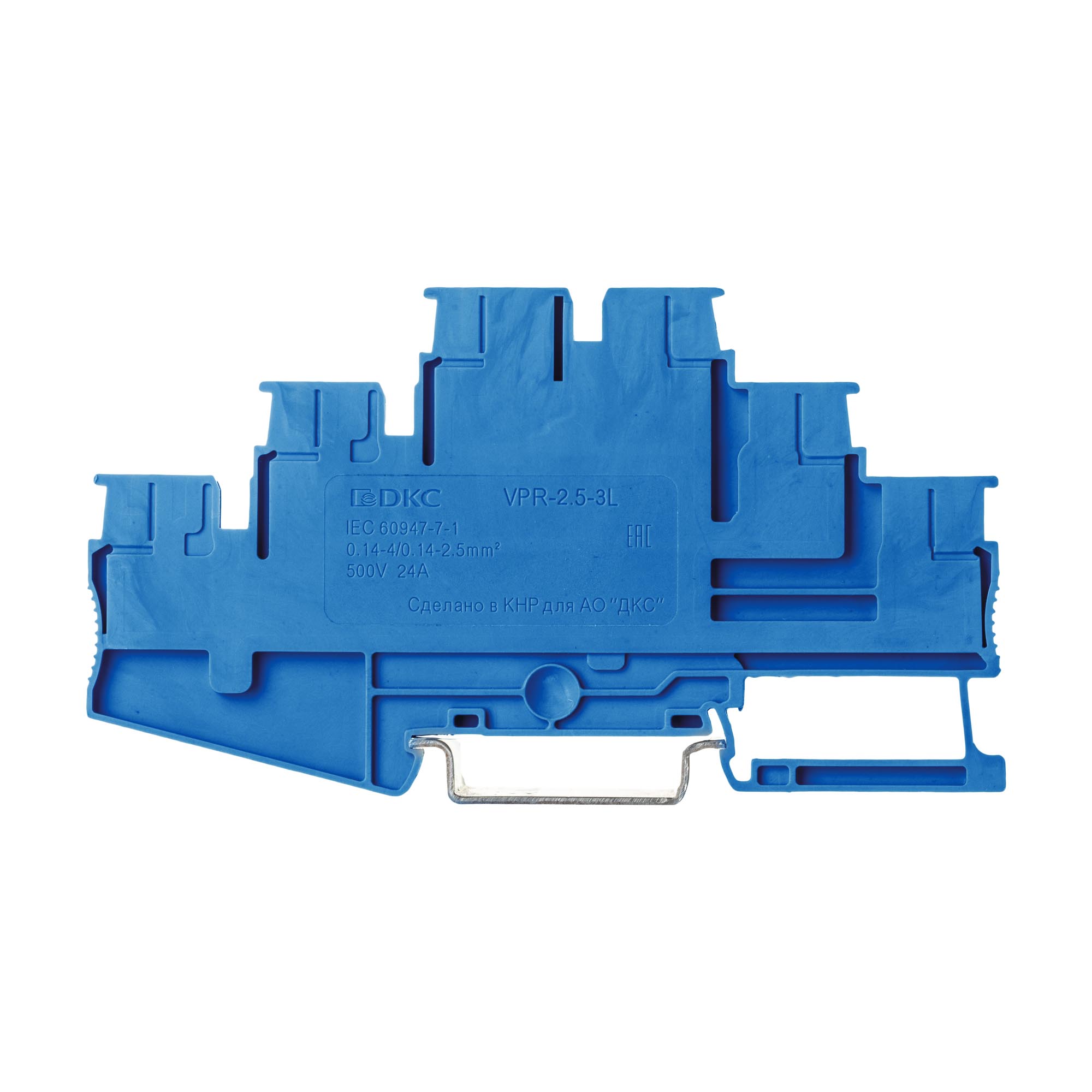 Клемма трехуровневая, зажим push-in, 6 точек подключения с перемычкой между уровнями, 2.5 кв.мм, синяя