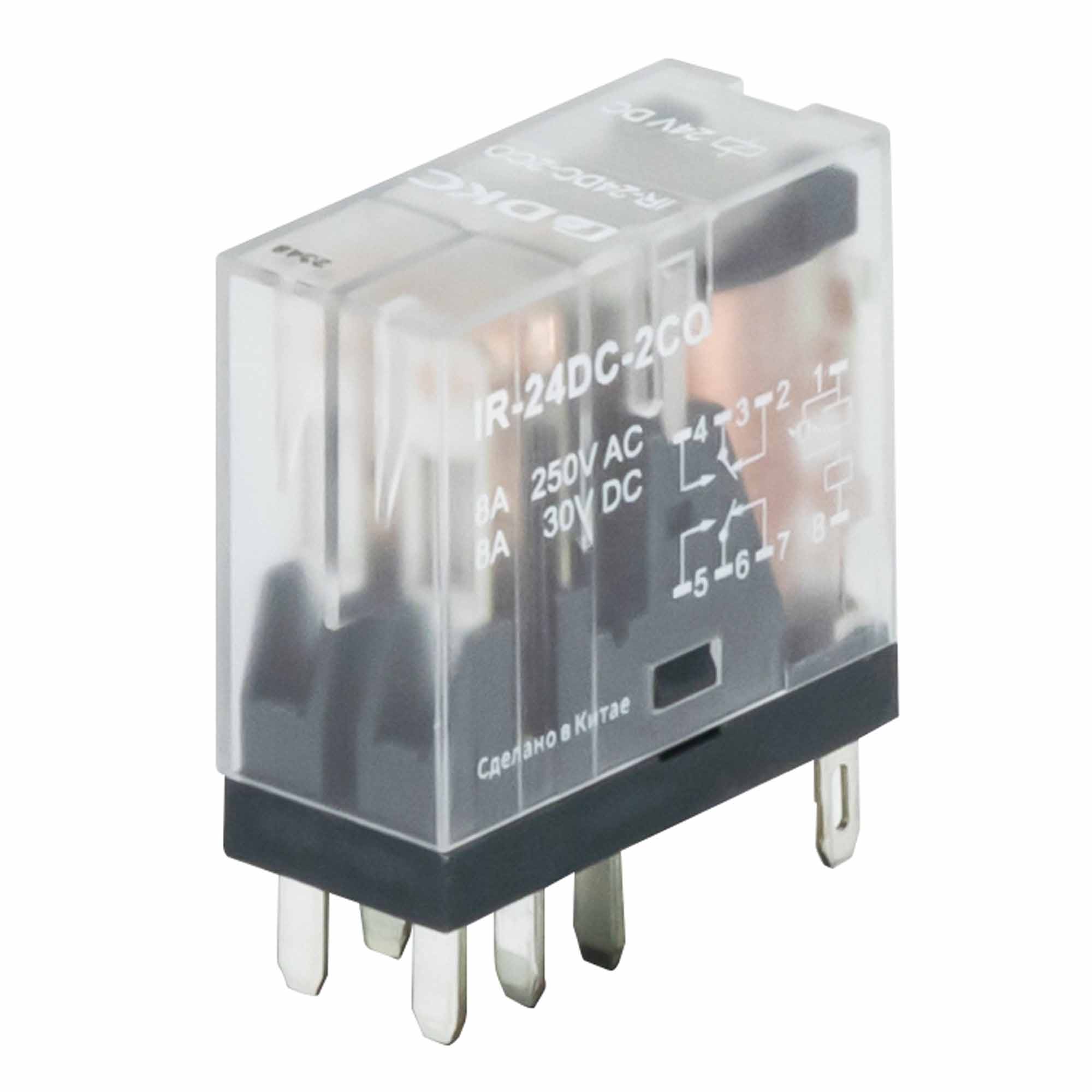 Реле миниатюрное промышленное, 2CO, ком. ток 8А, AgSnO2, напряжение 24V DC, опция: светодиод