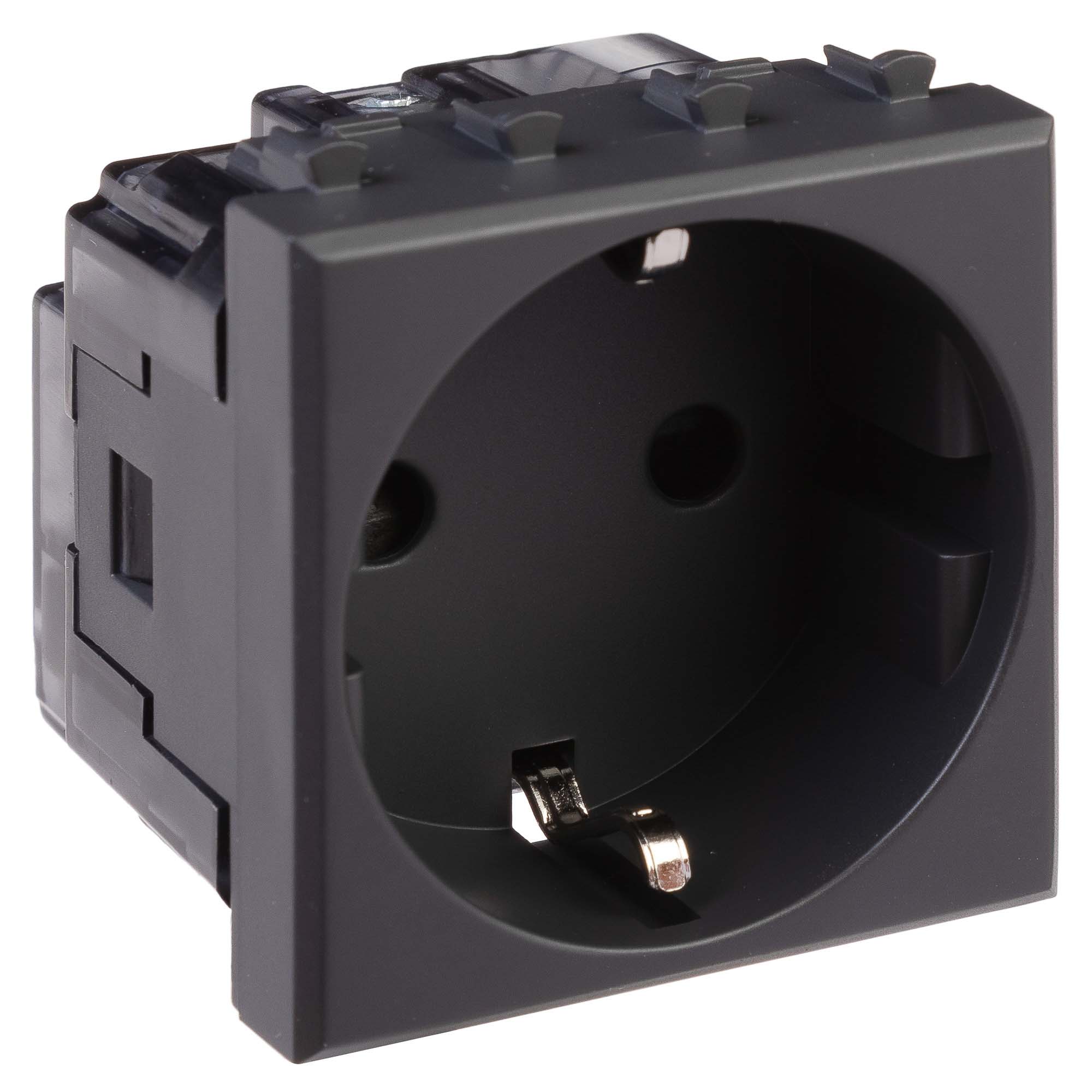 Розетка модульная, 2P+E, с з/ш, "Avanti", "Черный матовый", 2 модуля