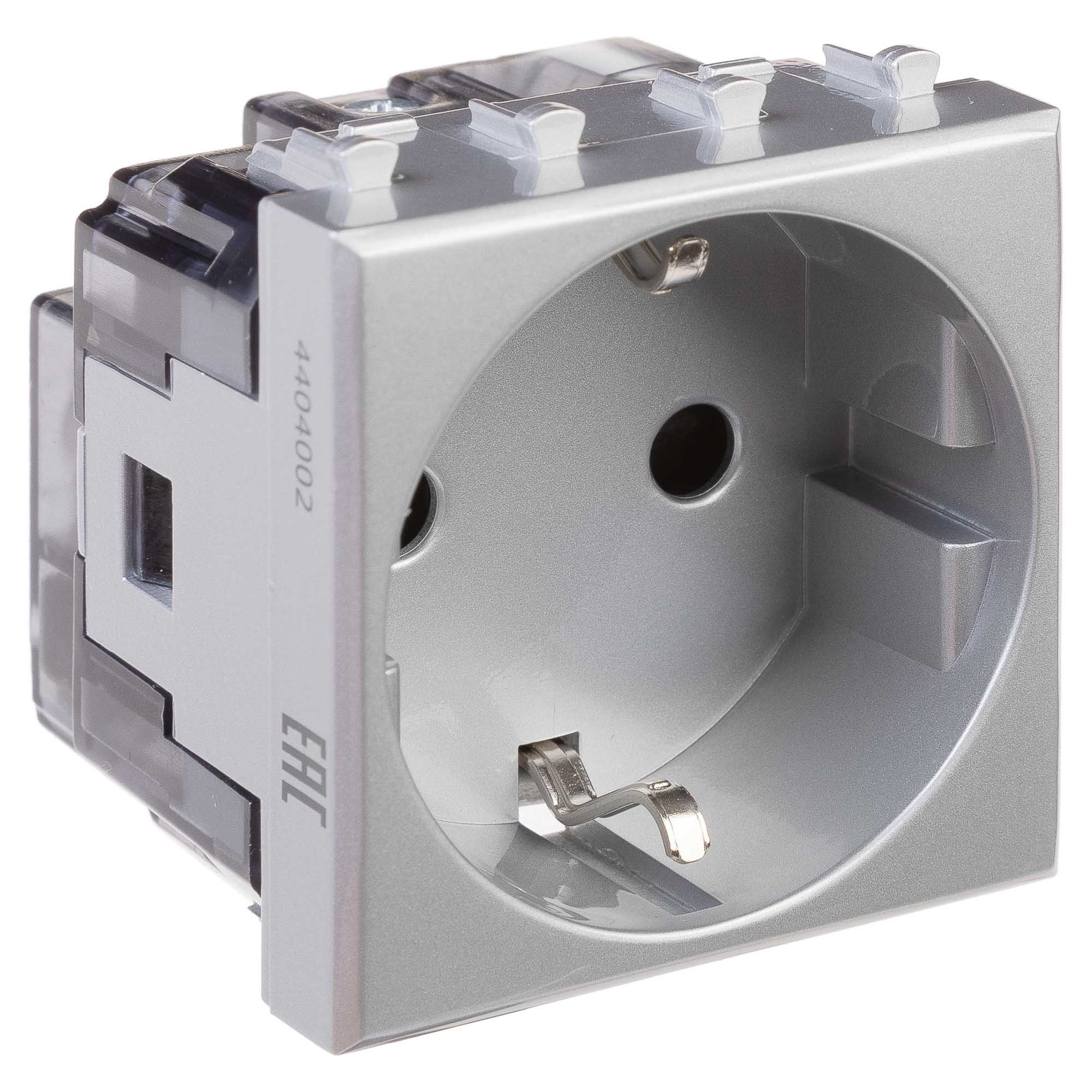 Розетка модульная, 2P+E, с з/ш, "Avanti", "Закаленная сталь", 2 модуля