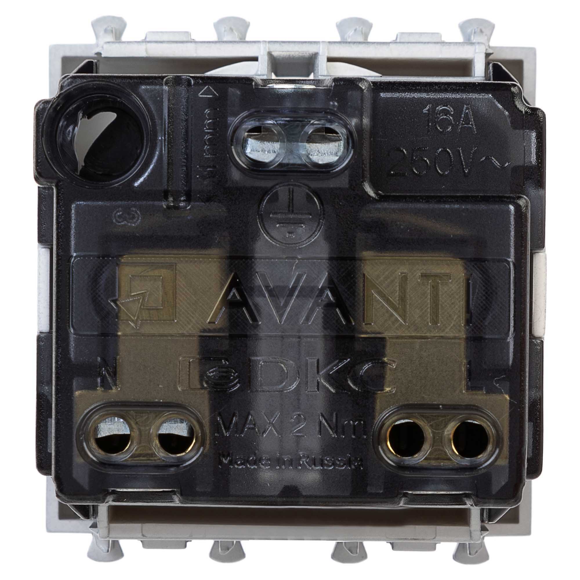 Розетка модульная, 2P+E, с з/ш, "Avanti", "Закаленная сталь", 2 модуля