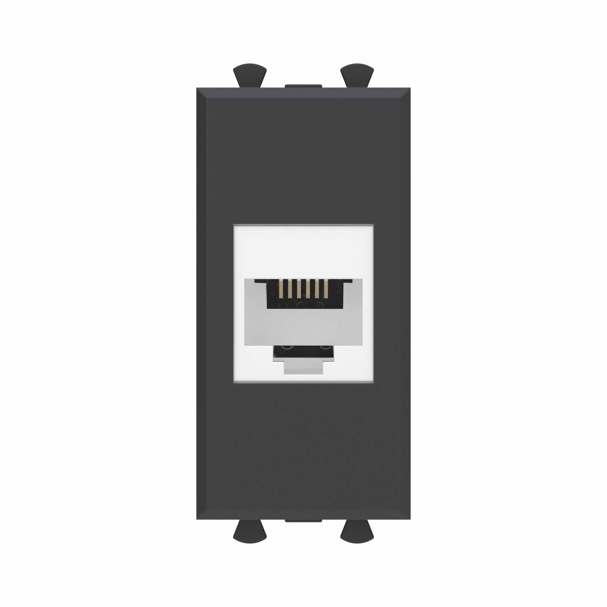 Телефонная розетка RJ-12 без шторки модульная, "Avanti", "Черный матовый", 1 модуль