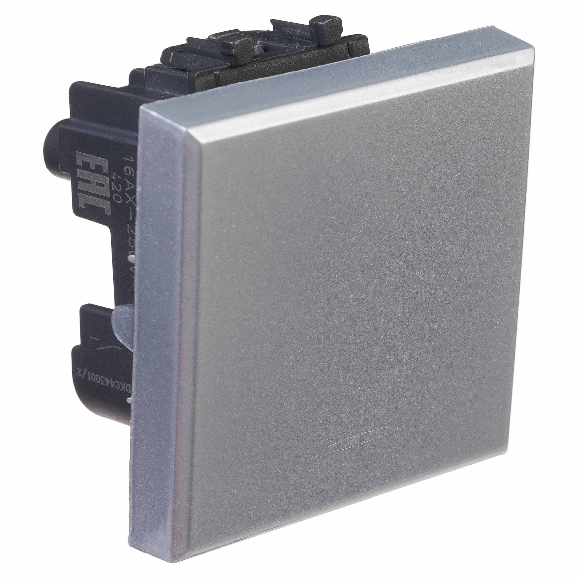 Выключатель одноклавишный модульный, "Avanti", " Закаленная сталь", 2модуля