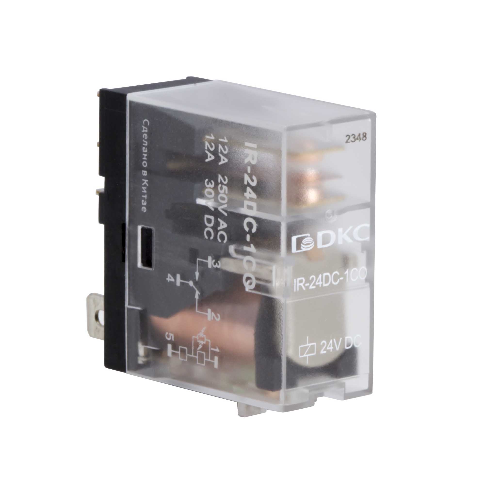 Реле миниатюрное промышленное, 1CO, ком. ток 12А, AgSnO2, напряжение 24V DC, опция: светодиод