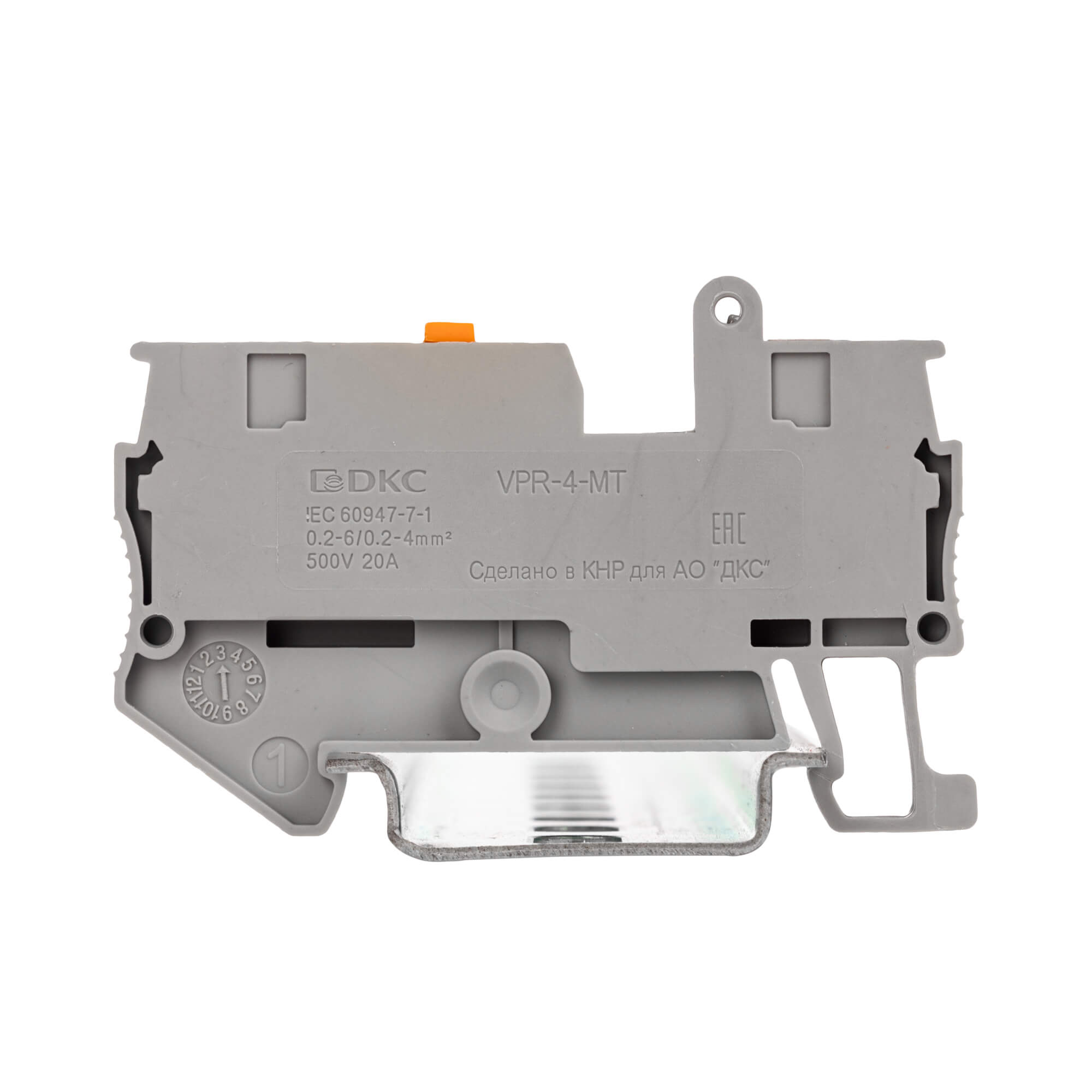 Клемма с размыкателем, зажим push-in, 2 точки подключения, 4 кв.мм, серая