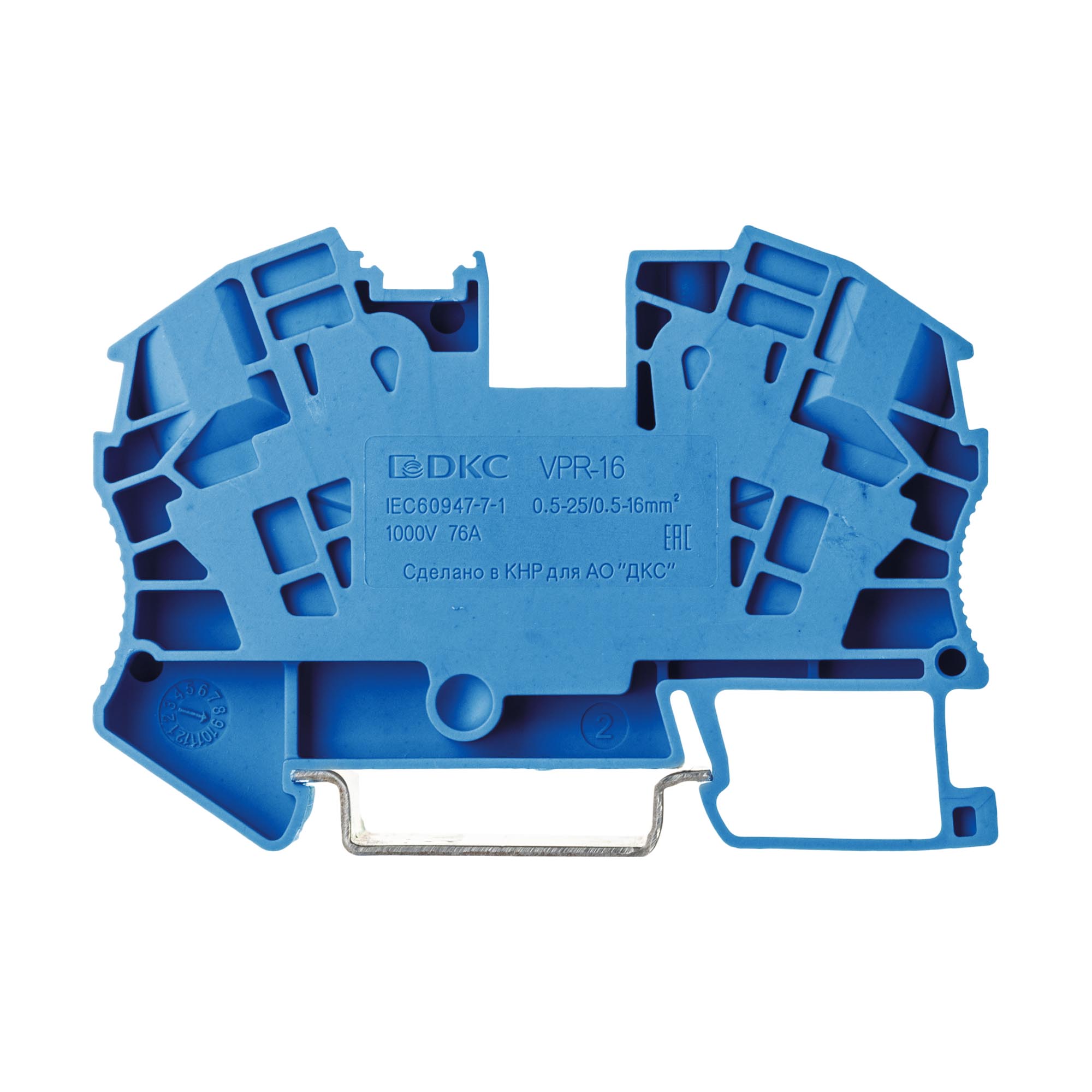 Клемма проходная, зажим push-in, 2 точки подключения, 16 кв.мм, синяя