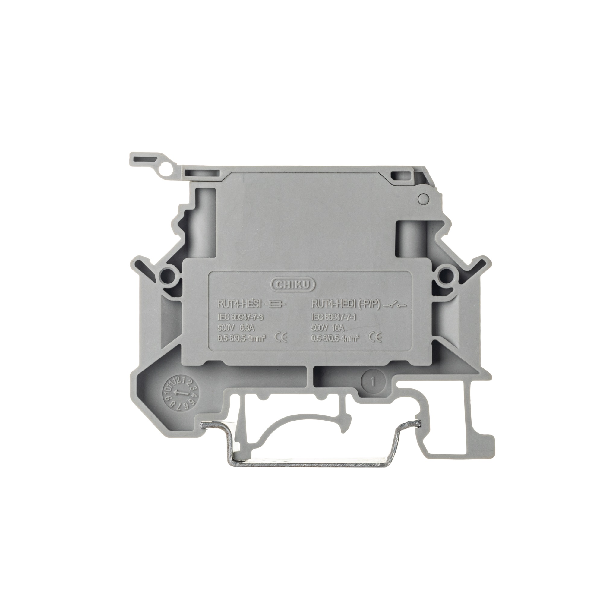 Клемма для предохранителя, винтовой зажим, 2 точки подключения, 4 кв.мм, серая