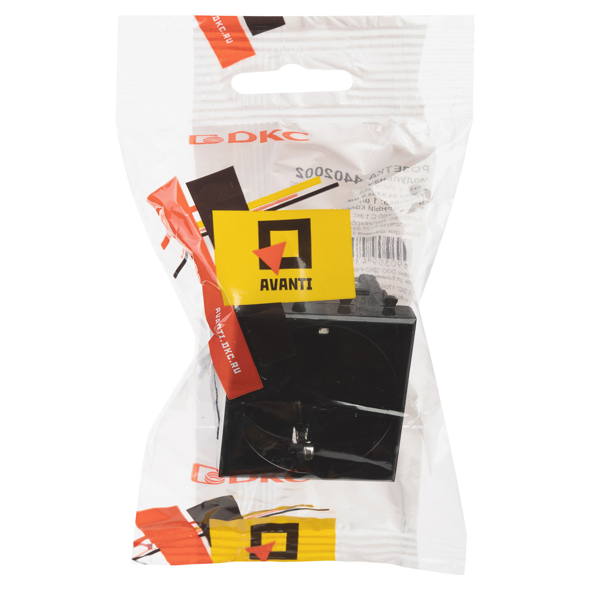 Розетка модульная, 2P+E, с з/ш, "Avanti", "Черный квадрат", 2 модуля