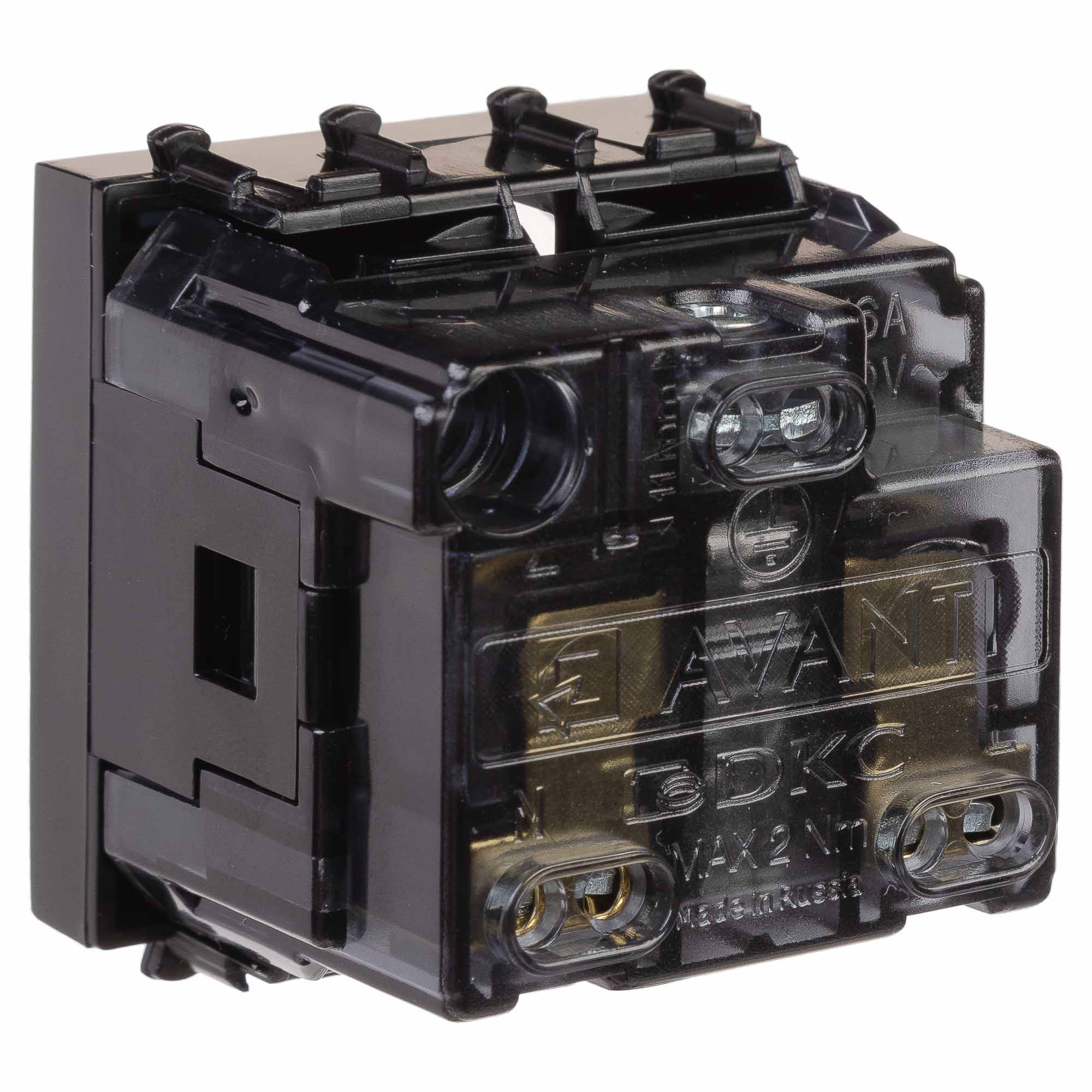 Розетка модульная, 2P+E, с з/ш, "Avanti", "Черный квадрат", 2 модуля