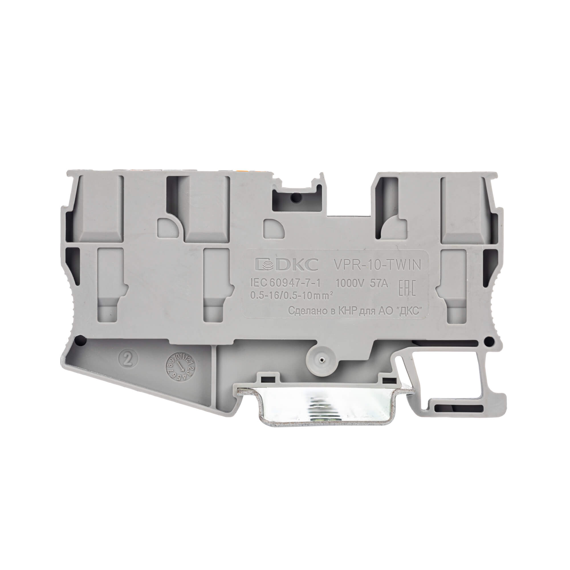 Клемма проходная, зажим push-in, 3 точки подключения, 10 кв.мм, серая