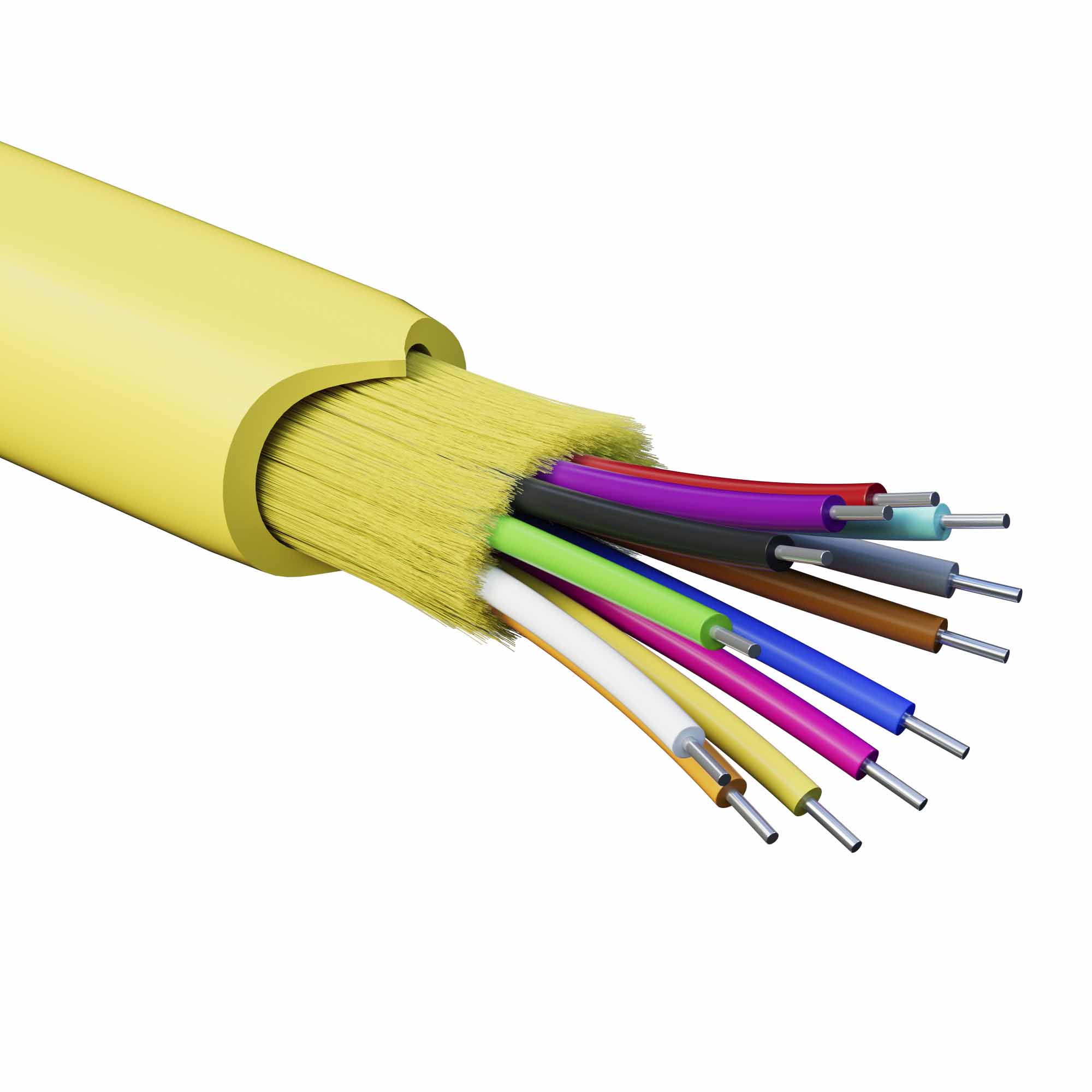 Кабель волоконно-оптический, распределительный, арамидные упрочняющие нити, для внутренней прокладки, нг(А)-HF, 12 ОВ, категория OS2 (G.652.D) плотный буфер, 0,4 кН, барабан 500 м