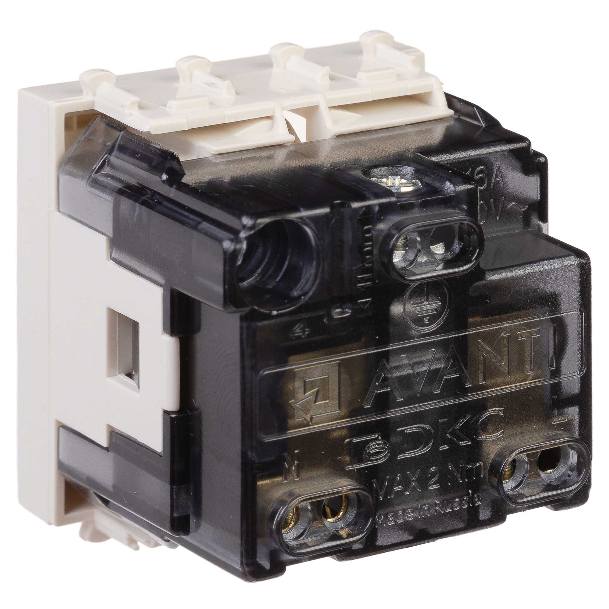 Розетка модульная, 2P+E, с з/ш, "Avanti", "Ванильная дымка", 2 модуля