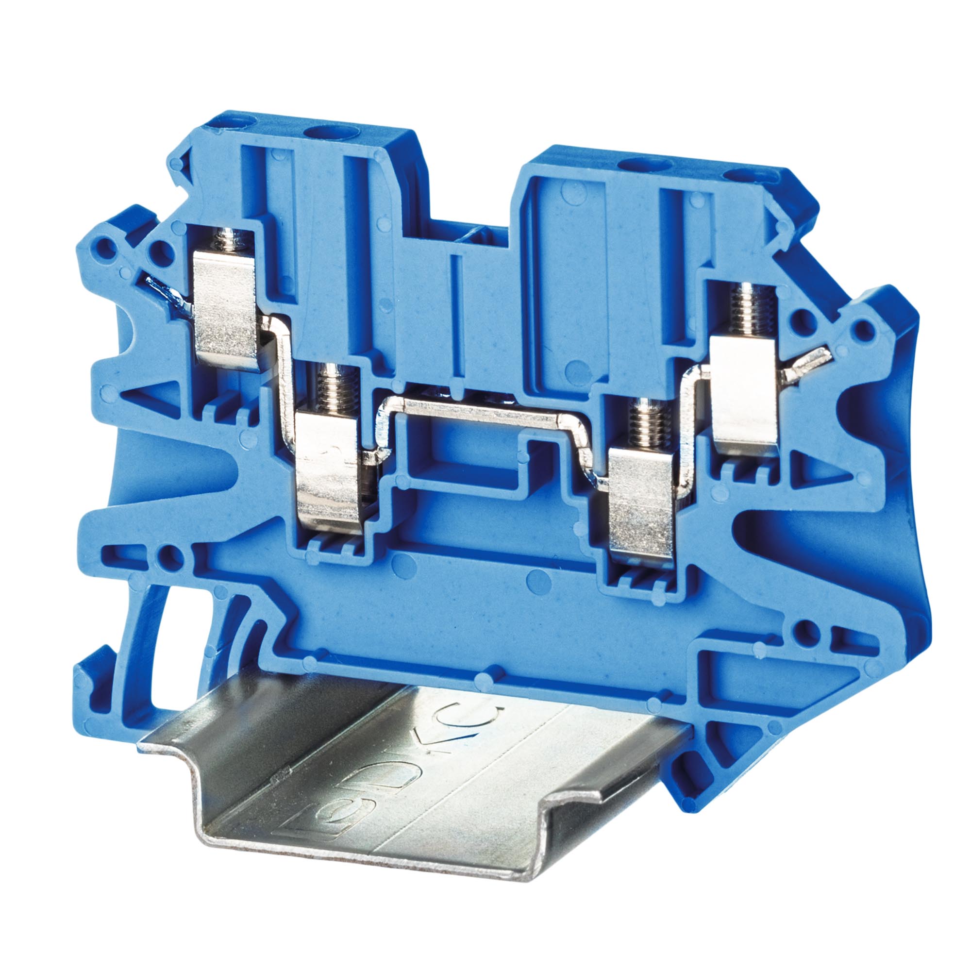 Клемма проходная, винтовой зажим, 4 точки подключения, 2.5 кв.мм, синяя
